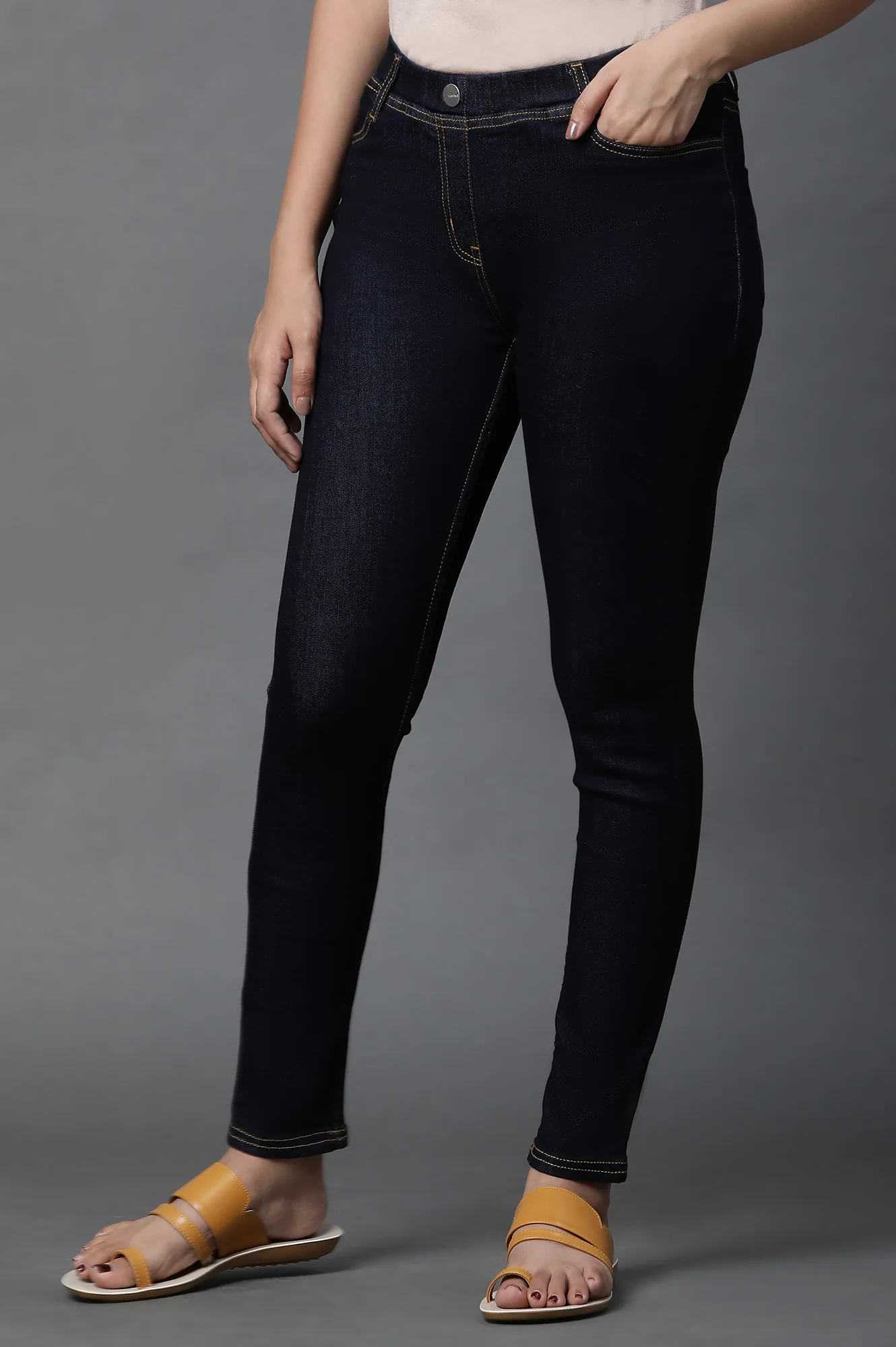 Blue Yarn-Dyed Denim Jeggings - Image 2