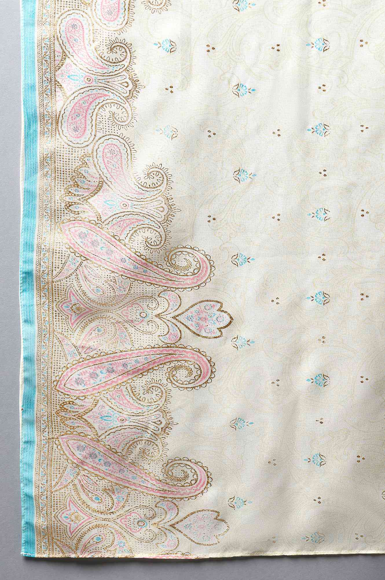 Blue Yarn-Dyed kurta White Flared Palazzo and Dupatta Set - Image 7