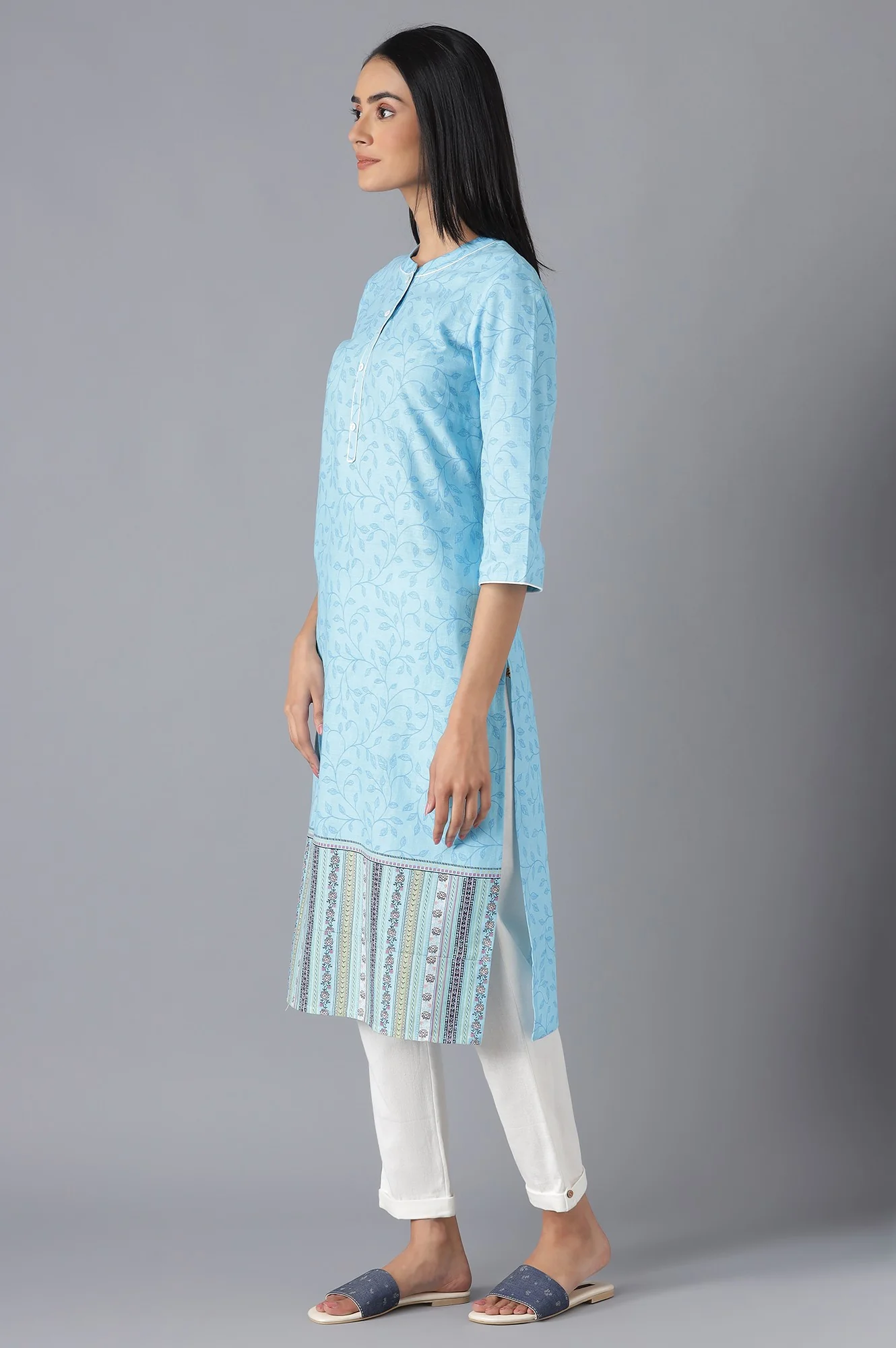 Blue Yarn-Dyed kurta with Trousers - Image 3