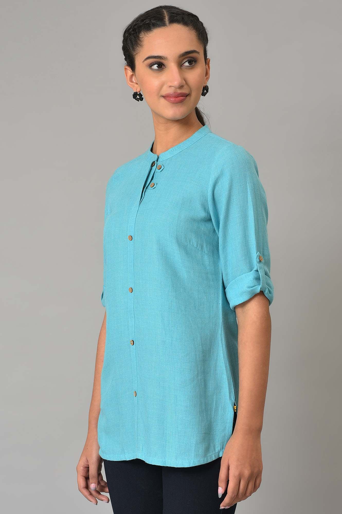 Blue Yarn-Dyed Summer Plus Size kurta - Image 3