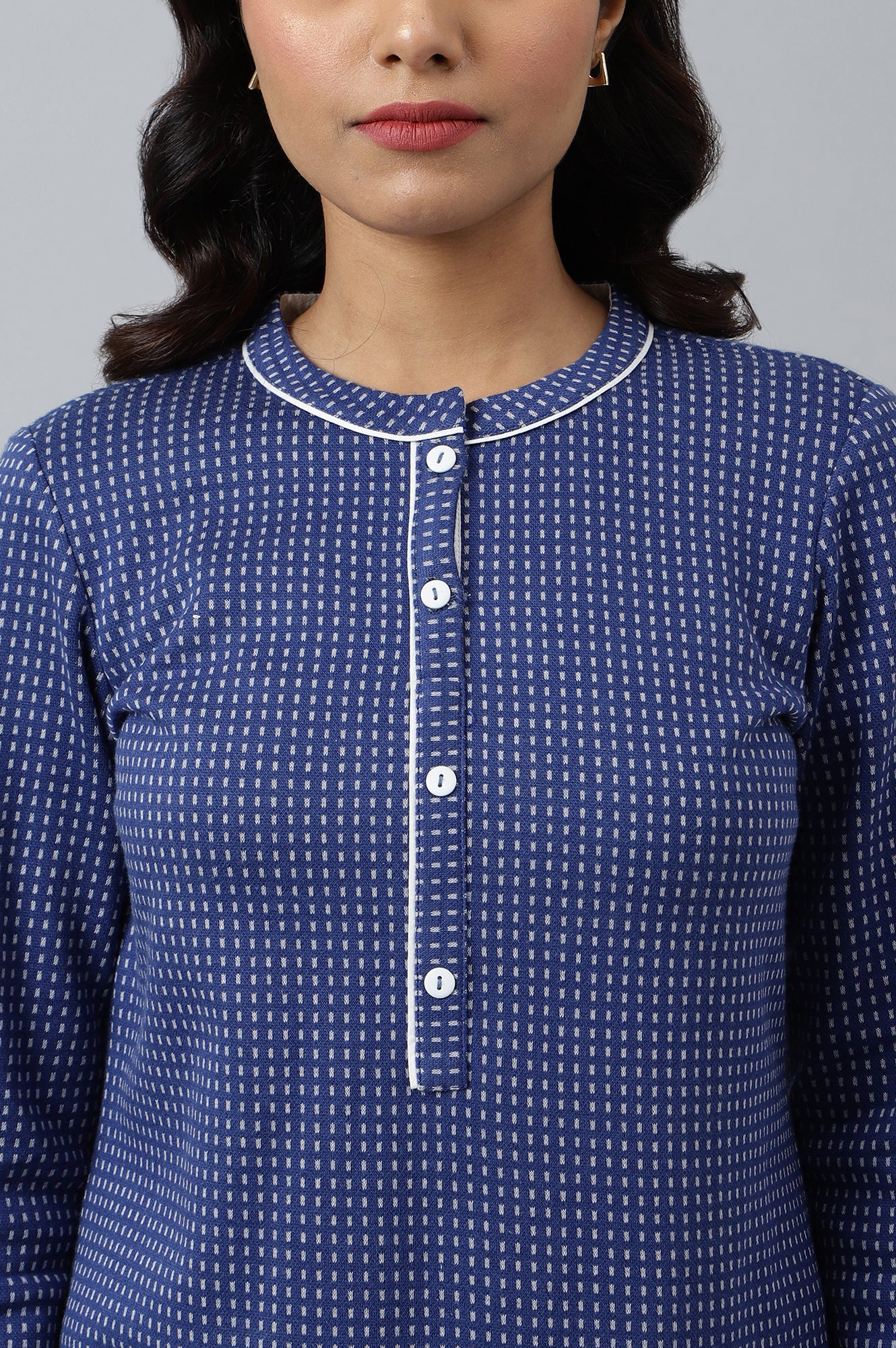 Blue Yarn-dyed Winter kurta - Image 8