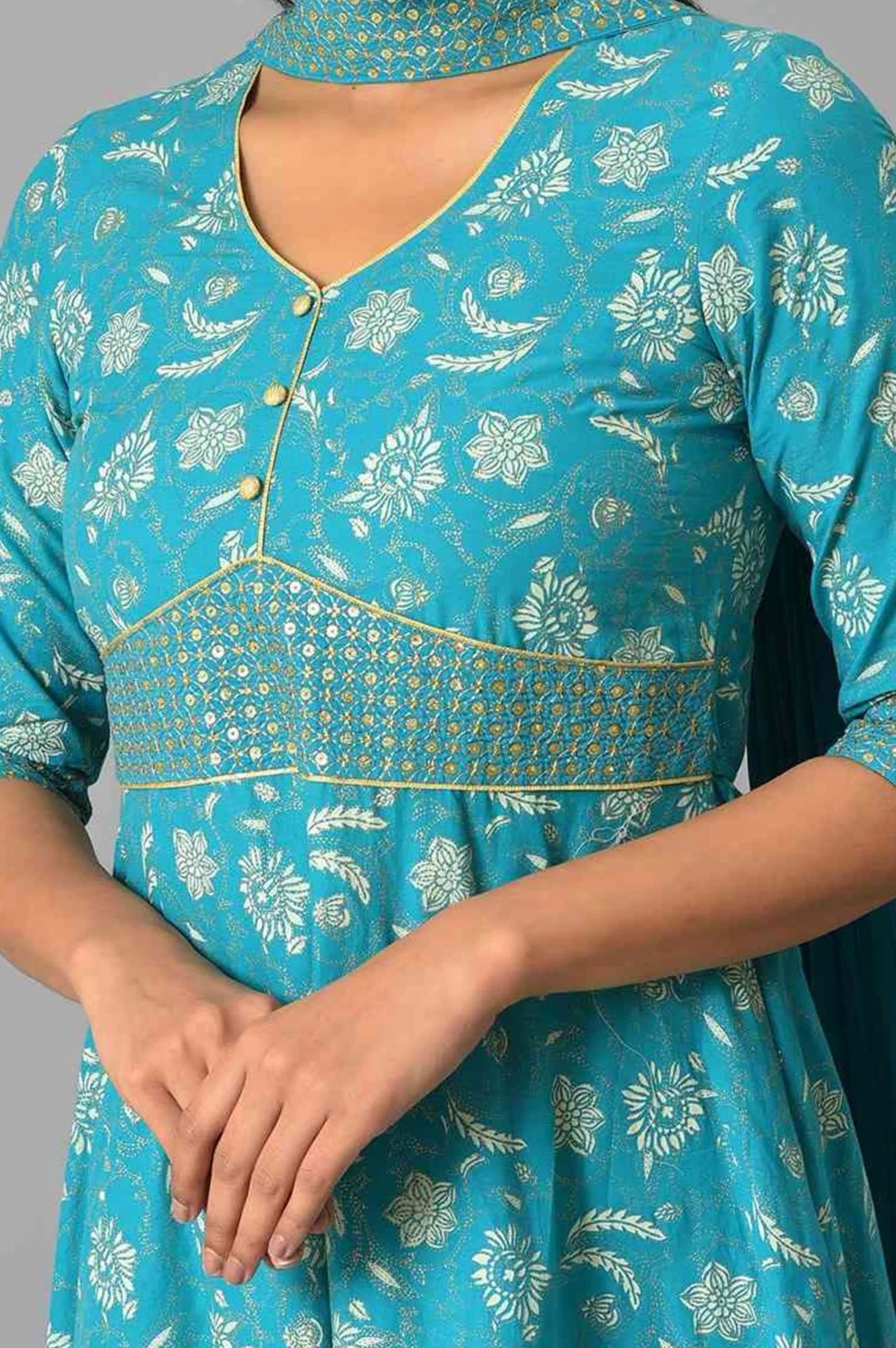 Blue Zari Embroidered Dress And Dupatta - Image 2