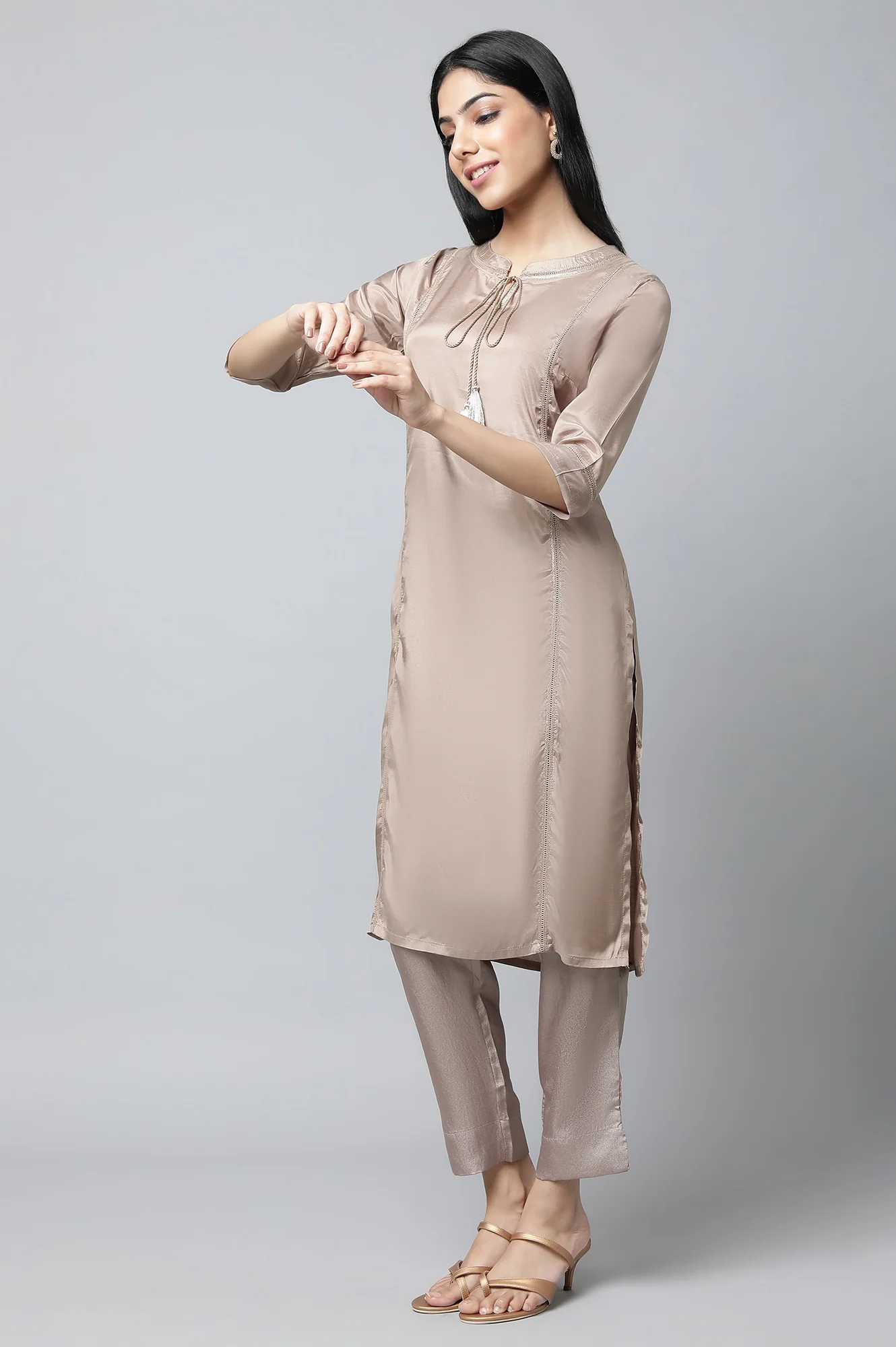 Brown Shantung Solid kurta - Image 3