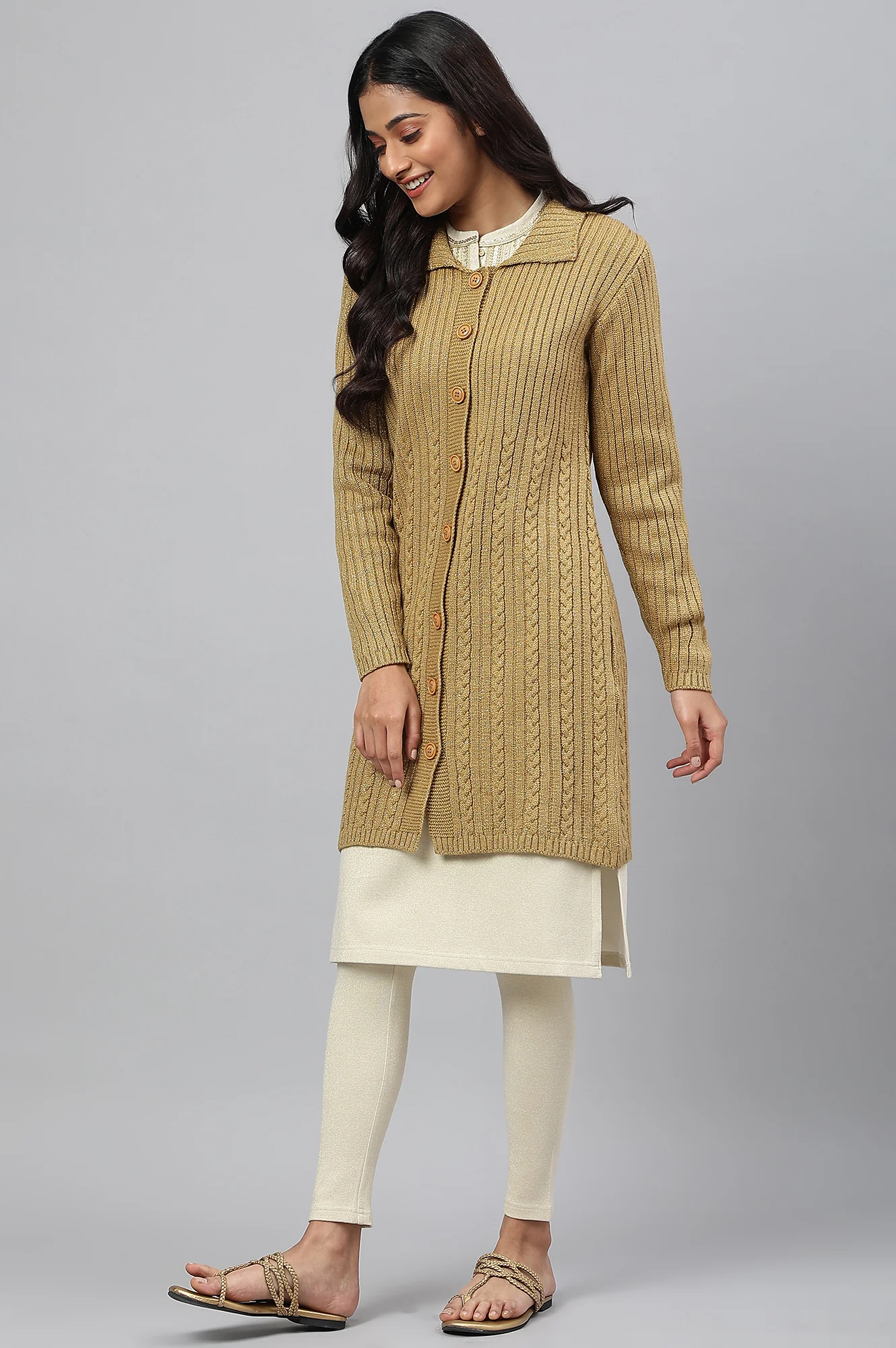 Brown Shirt Collar Long Coat - Image 3