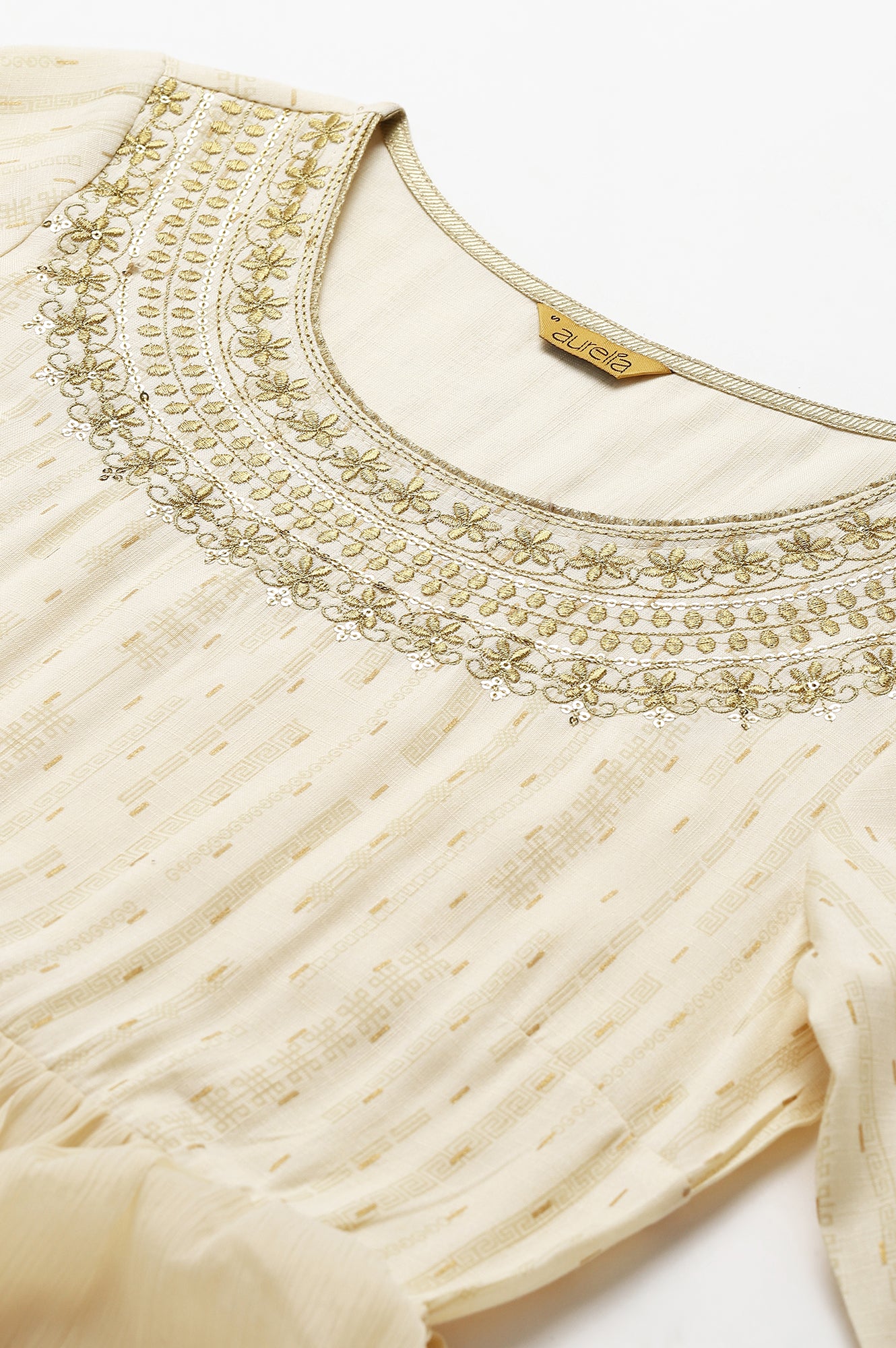 Cream Chiffon Dress with Gold Embroidery - Image 2