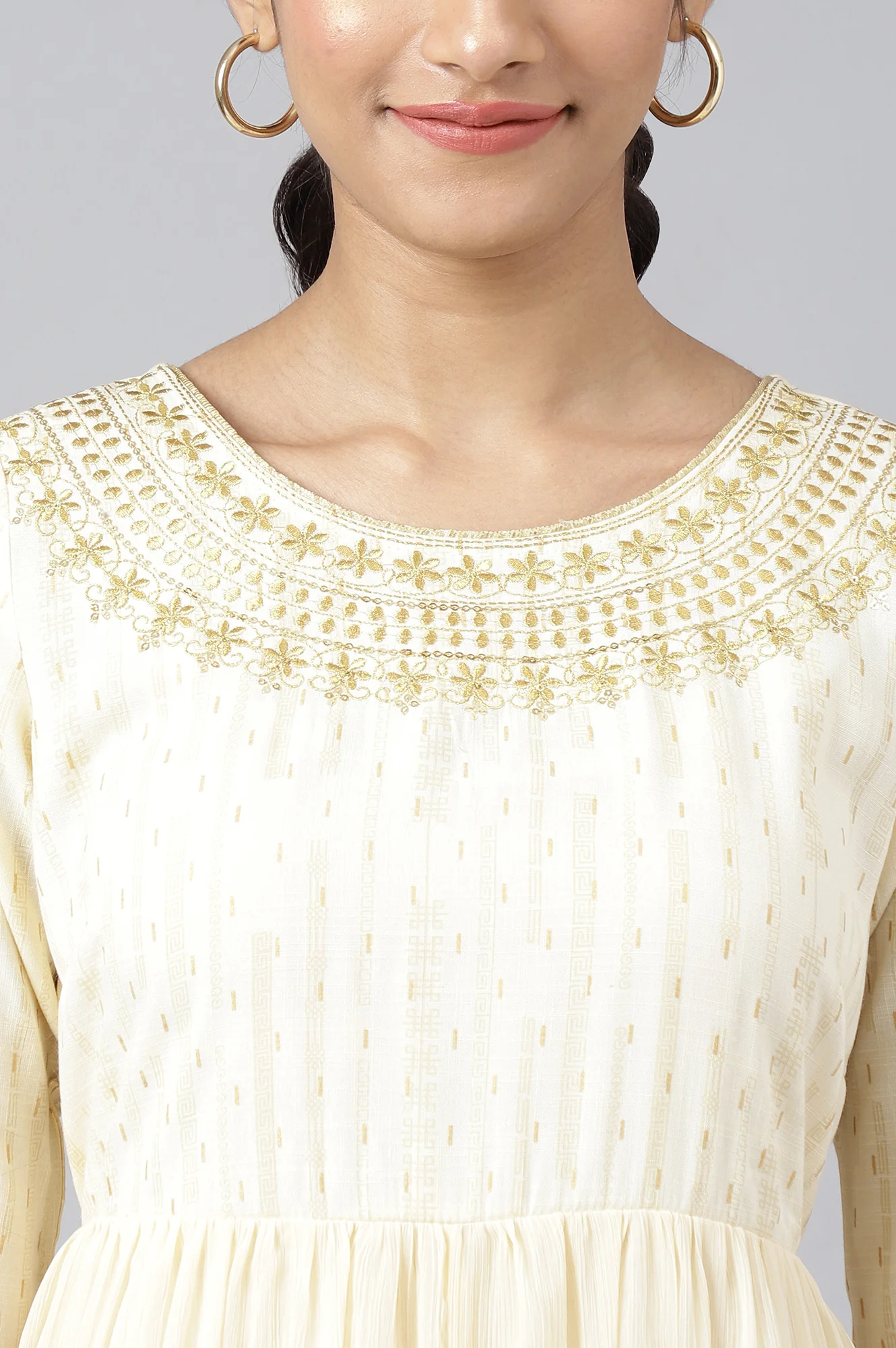 Cream Chiffon Dress with Gold Embroidery - Image 8