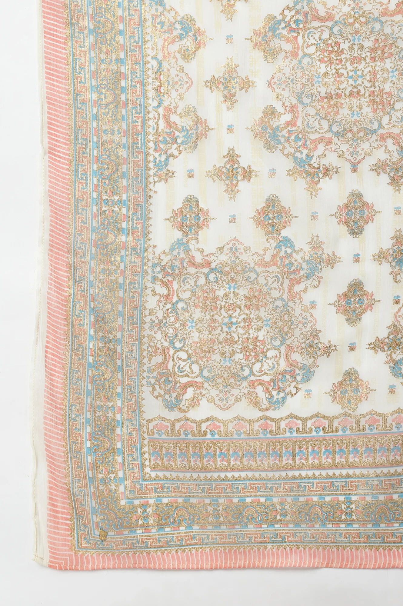Cream Placement Print Silver Chiffon Dupatta - Image 4