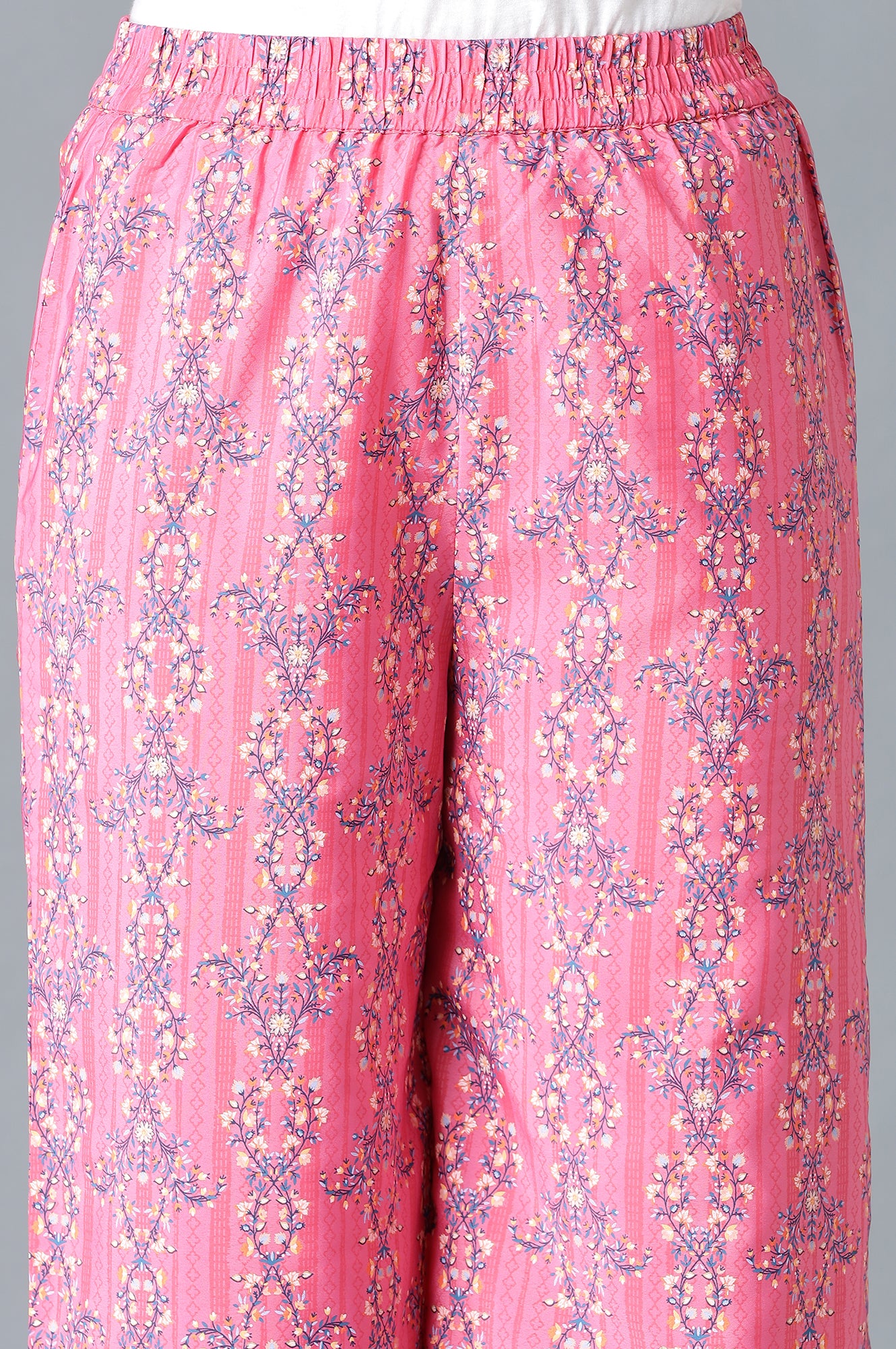 Dark Blue Embroidered kurta In Round Neck With Pink Straight Palazzo - Image 6