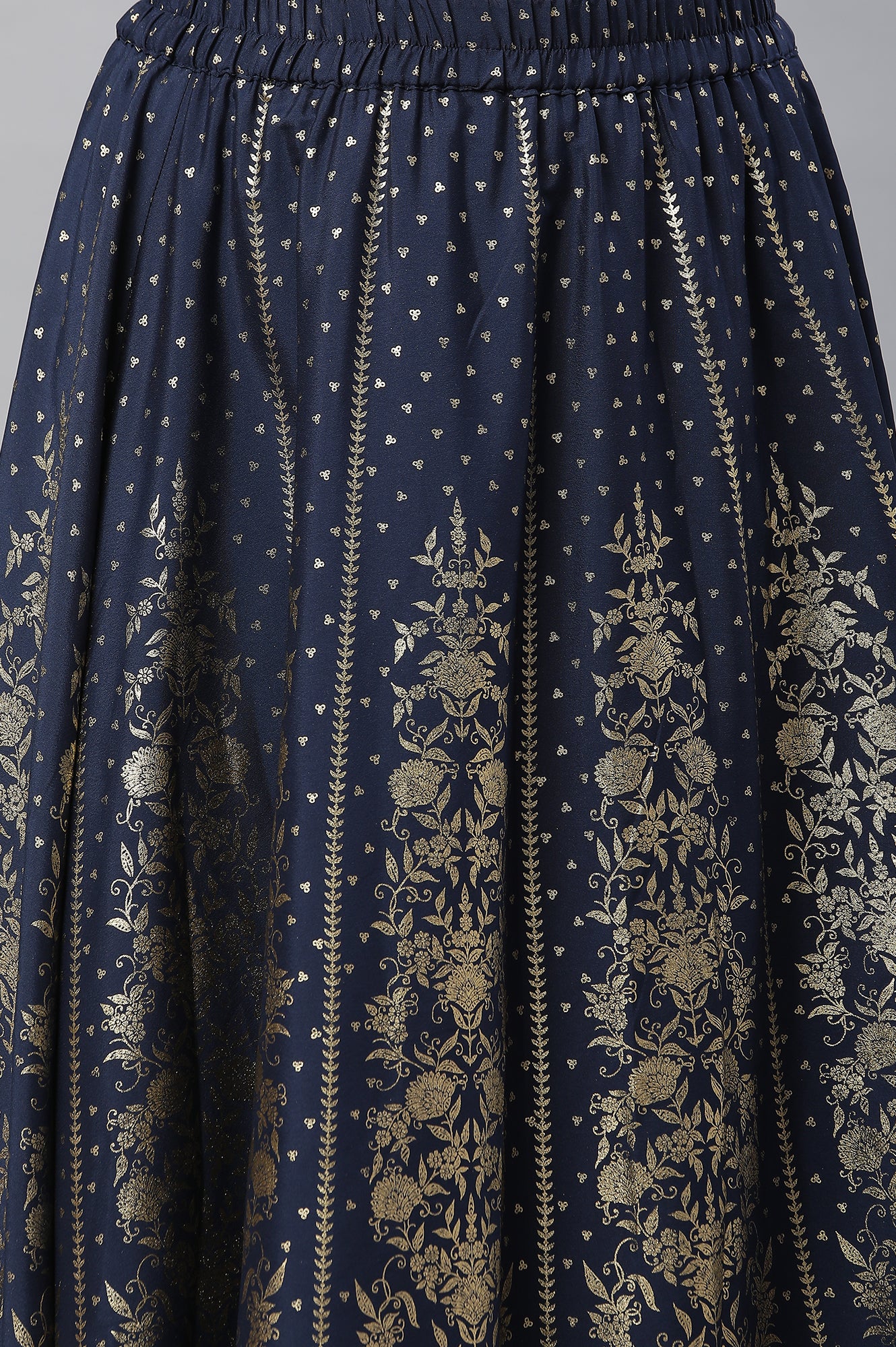 Dark Blue Printed Flared Skirt - Image 7