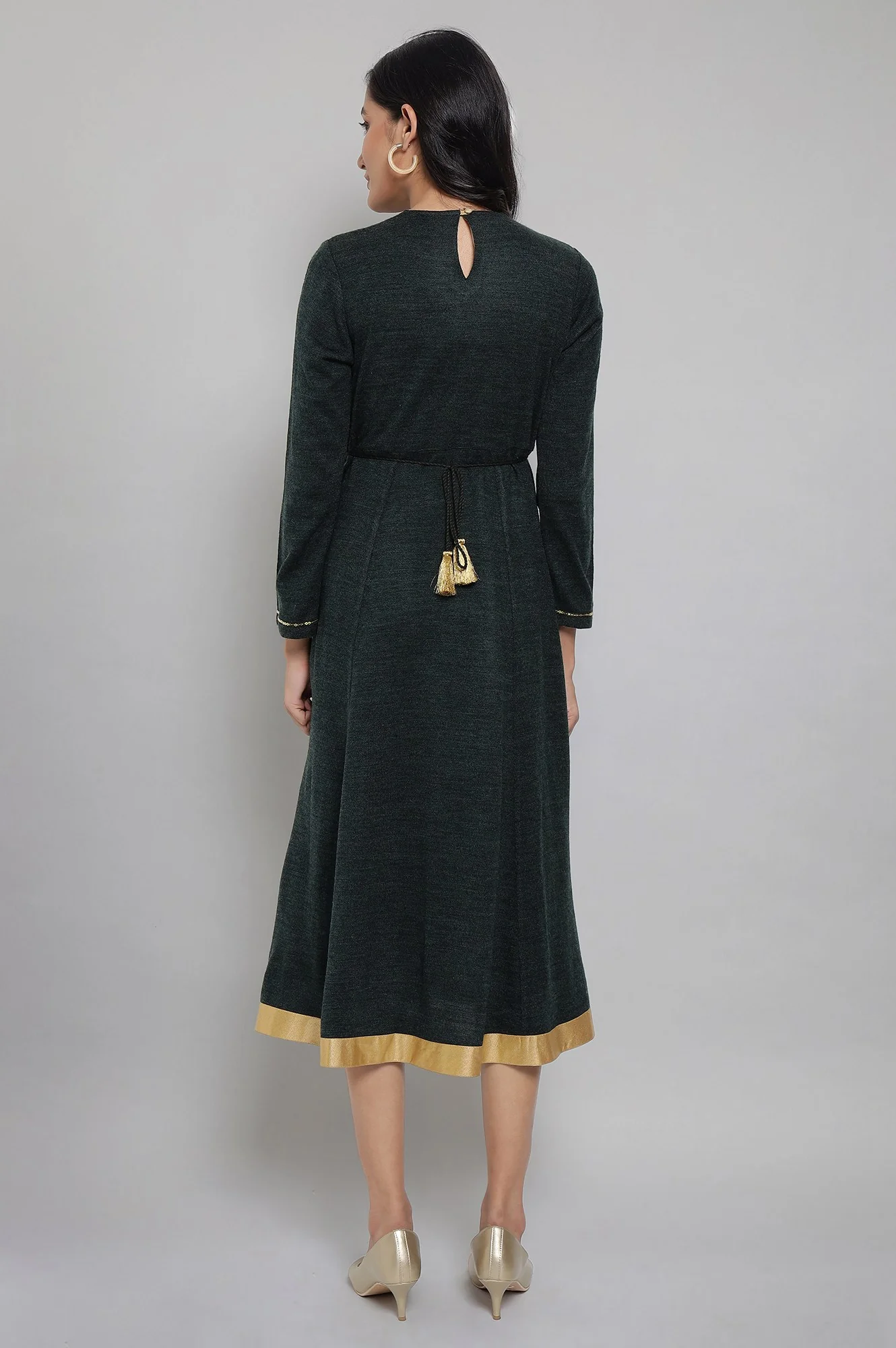 Dark Green Acrylic Dress with Embroidery - Image 2