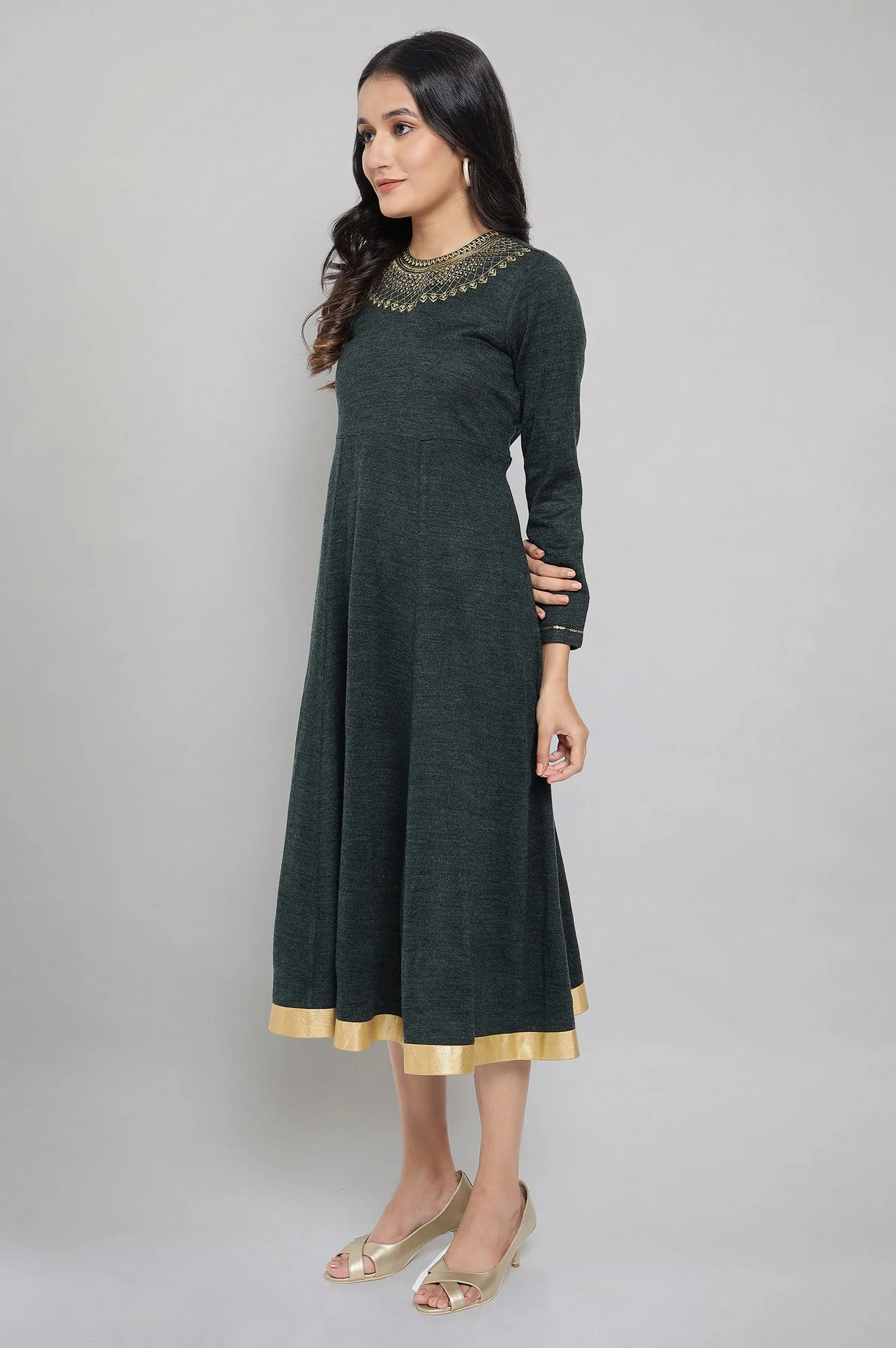 Dark Green Acrylic Dress with Embroidery - Image 3