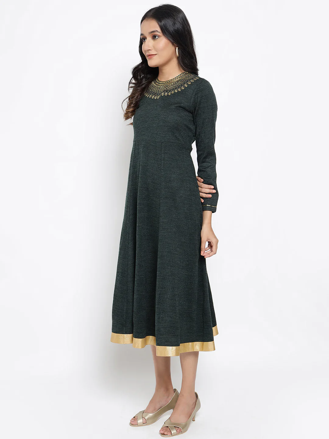 Dark Green Acrylic Dress with Embroidery - Image 5