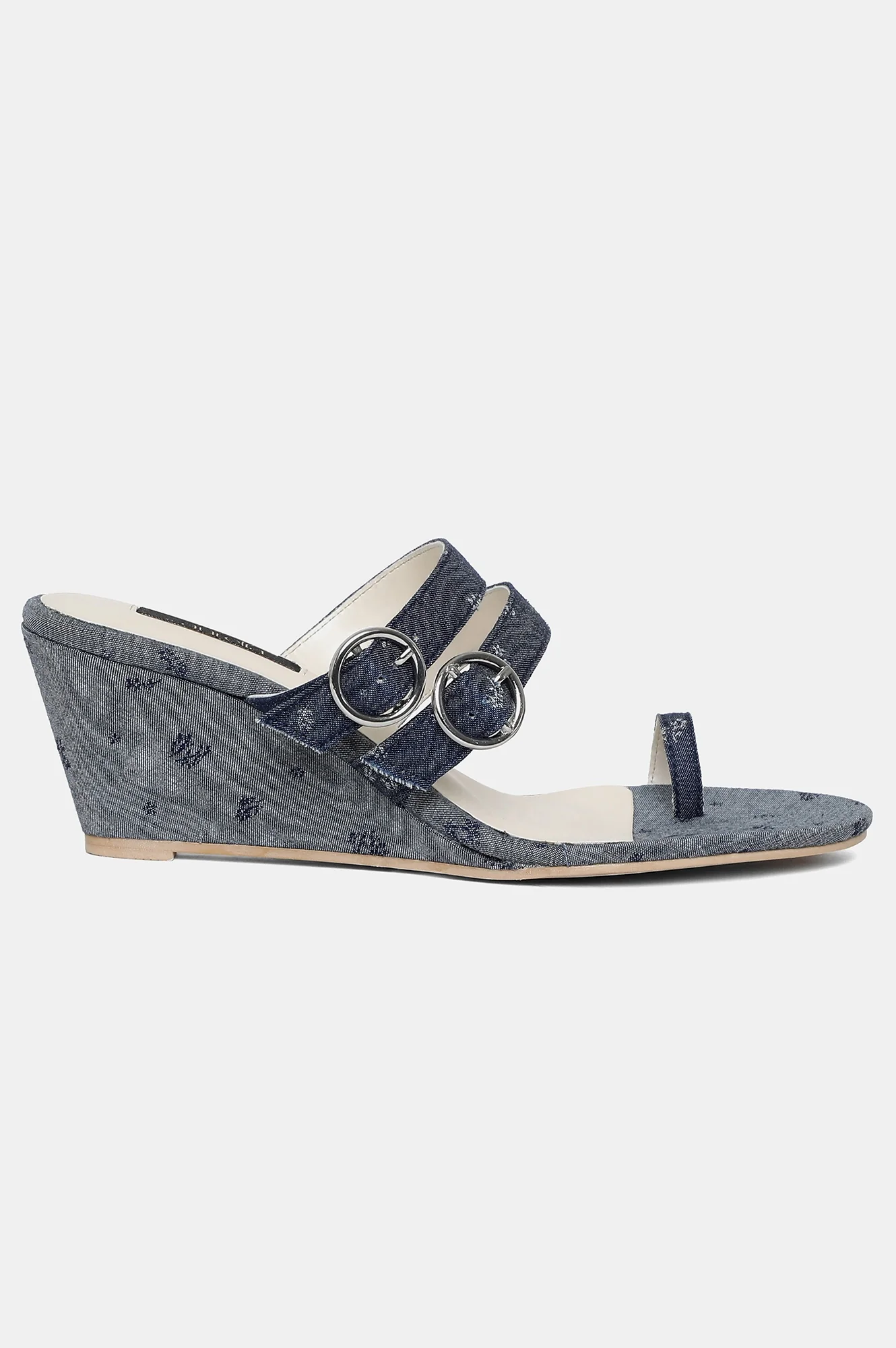 Denim Blue Almond Toe Floral Print Wedge-ZJanet - Image 3