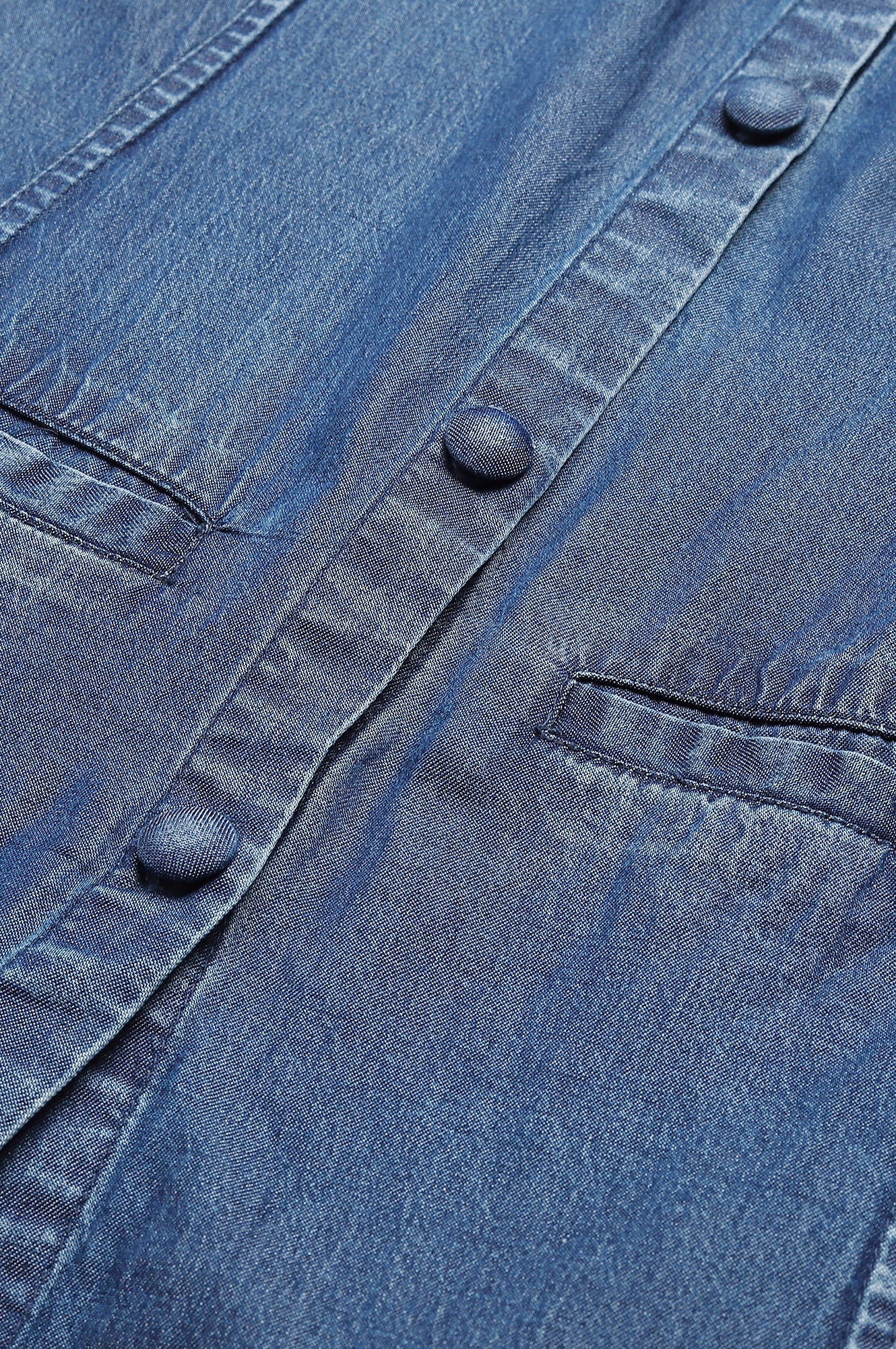 Denim Blue Thread Embroidered Sleeveless Jacket - Image 7
