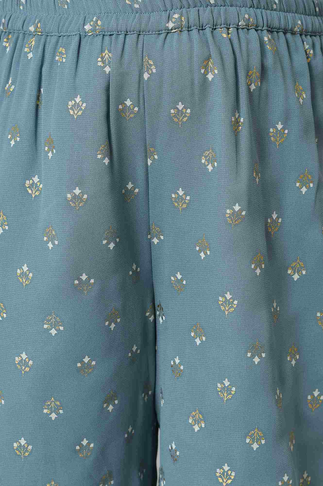 Girls Blue Embroidered Ruffle Top With Palazzo - Image 6