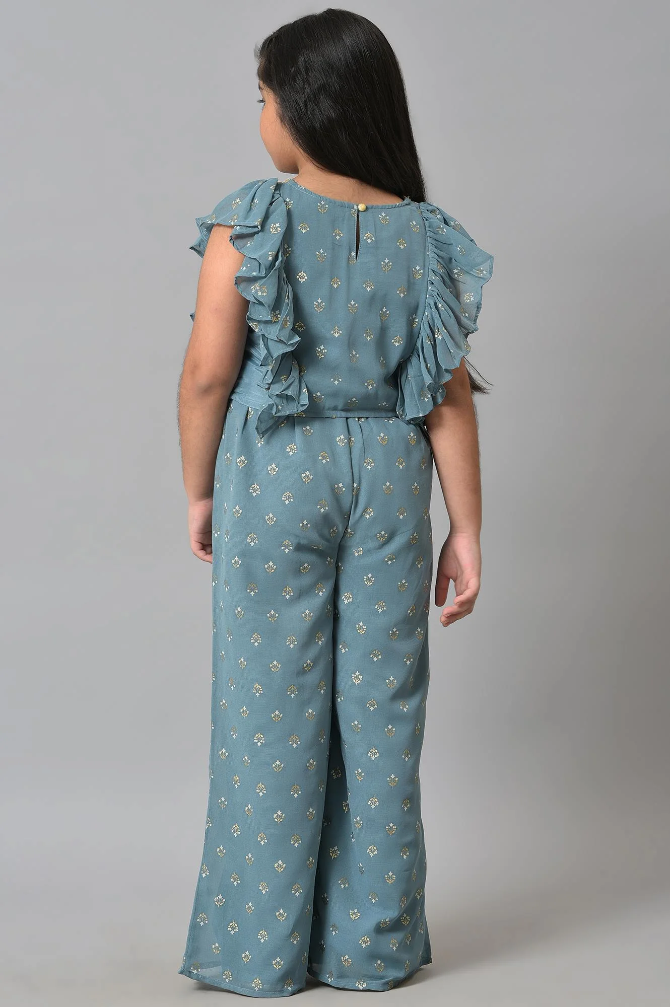 Girls Blue Embroidered Ruffle Top With Palazzo - Image 2