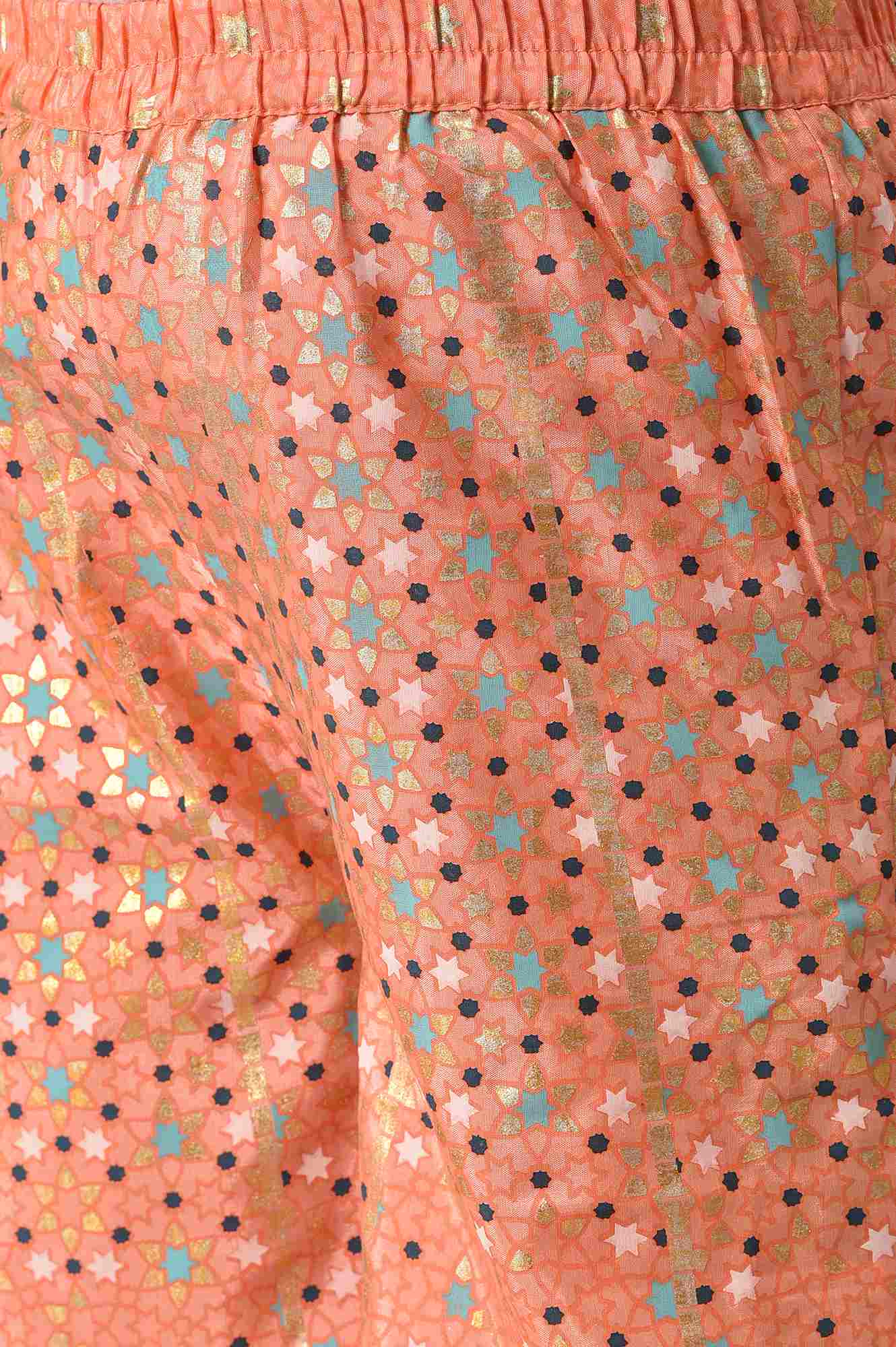 Girls Blue Floral Print Gillet With Peach Crop Top And Straight Palazzo - Image 7