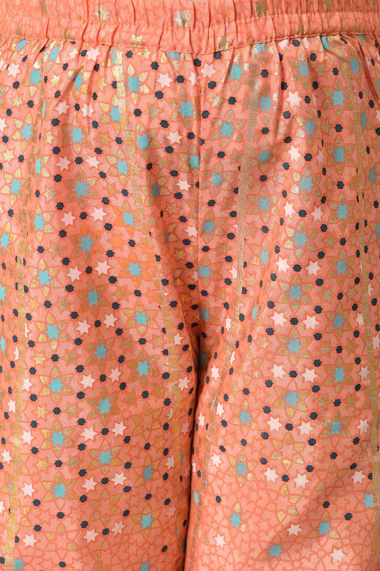 Girls Blue Floral Print Gillet With Peach Crop Top And Straight Palazzo - Image 6