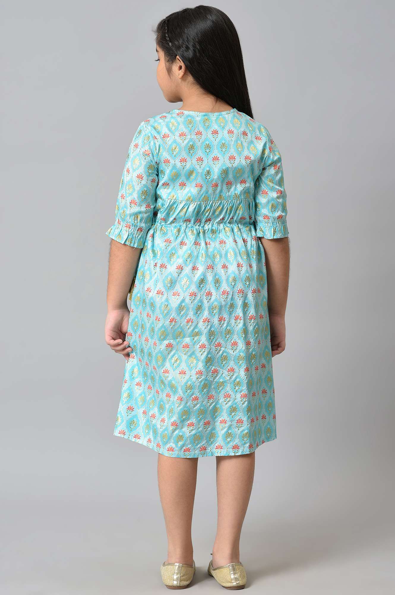 Girls Blue Floral Printed Liva Girls Dress - Image 2