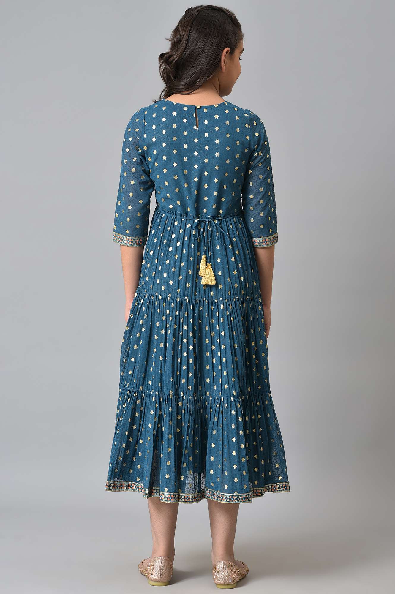 Girls Blue Zari Embroidered Festive Dress - Image 2