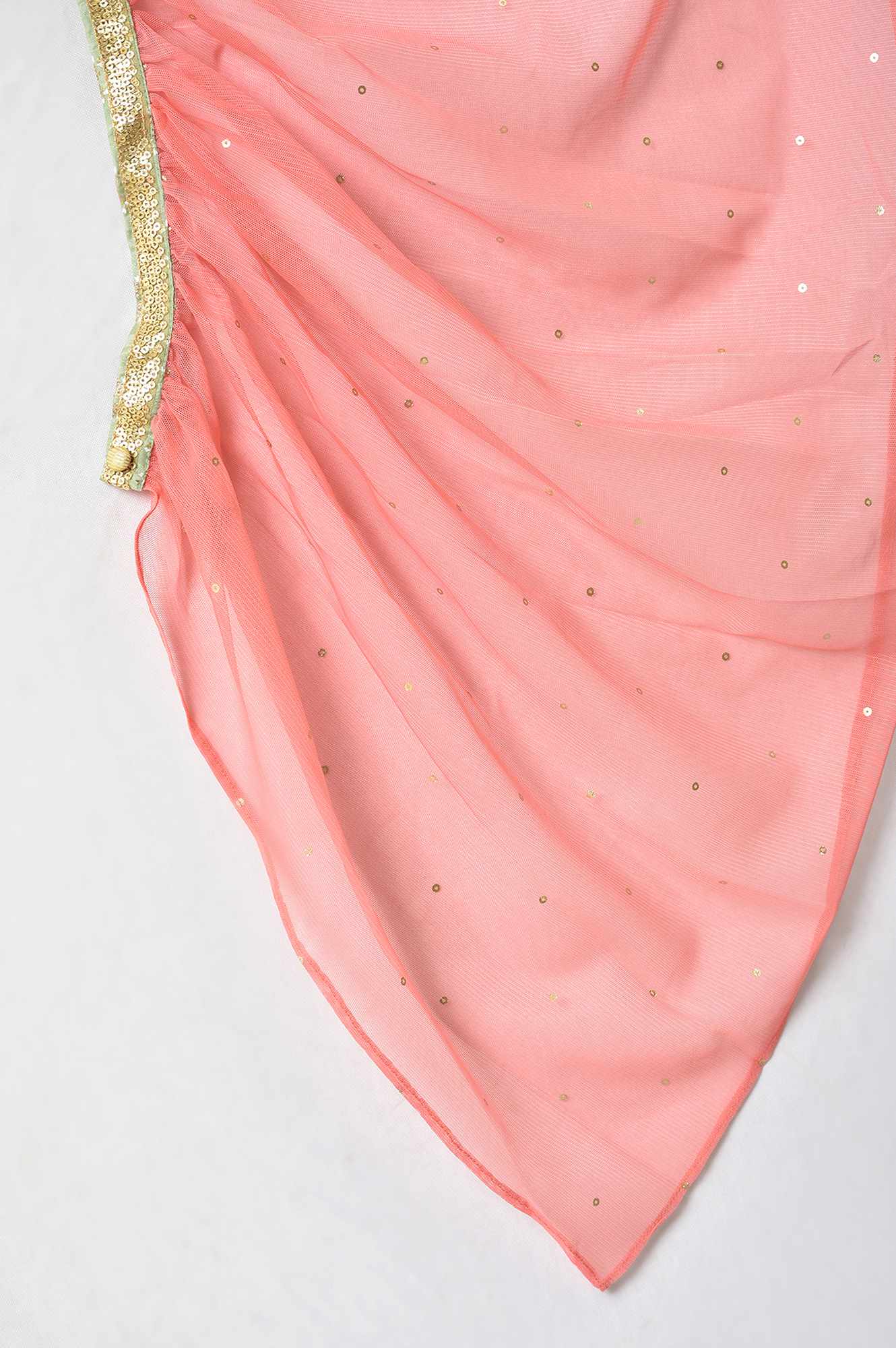 Girls Green Floral Printed Dress With Dupatta - Image 6