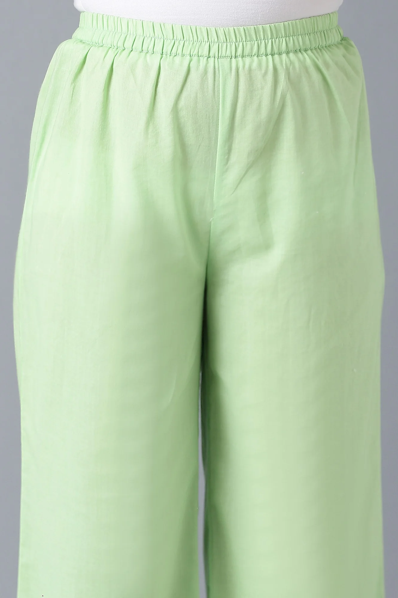Girls Light Green Cotton Schiffli kurta With Pants And Dupatta - Image 6