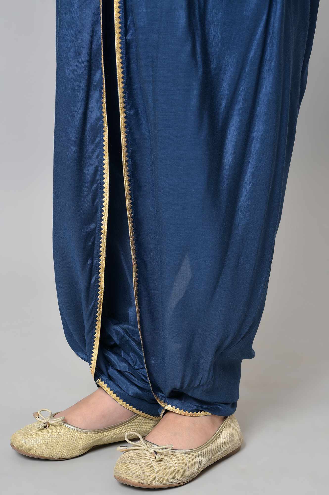 Girls Liva Blue Embroidered kurta With Dhoti Pants And Peach Dupatta - Image 8