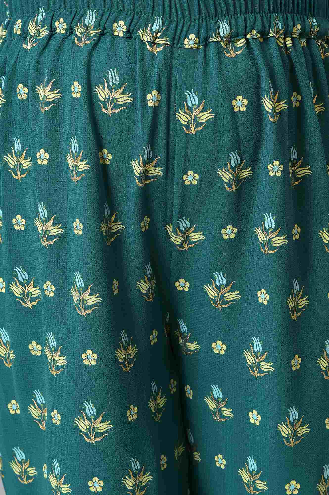 Girls LIVA Green Foil Print kurta with Sharara and Dupatta - Image 6