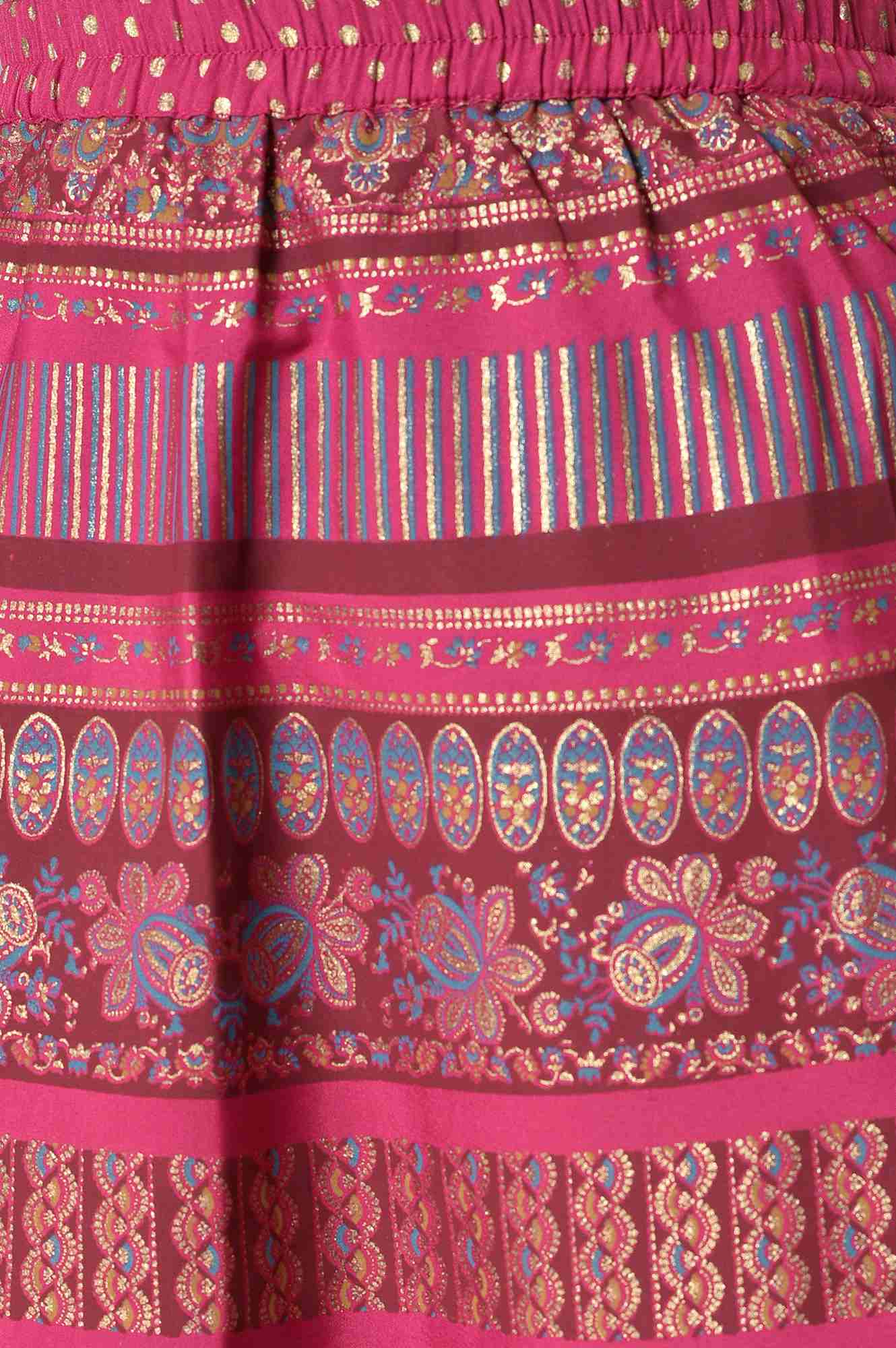 Girls Liva Green Printed kurta With Pink Skirt And Dupatta - Image 7