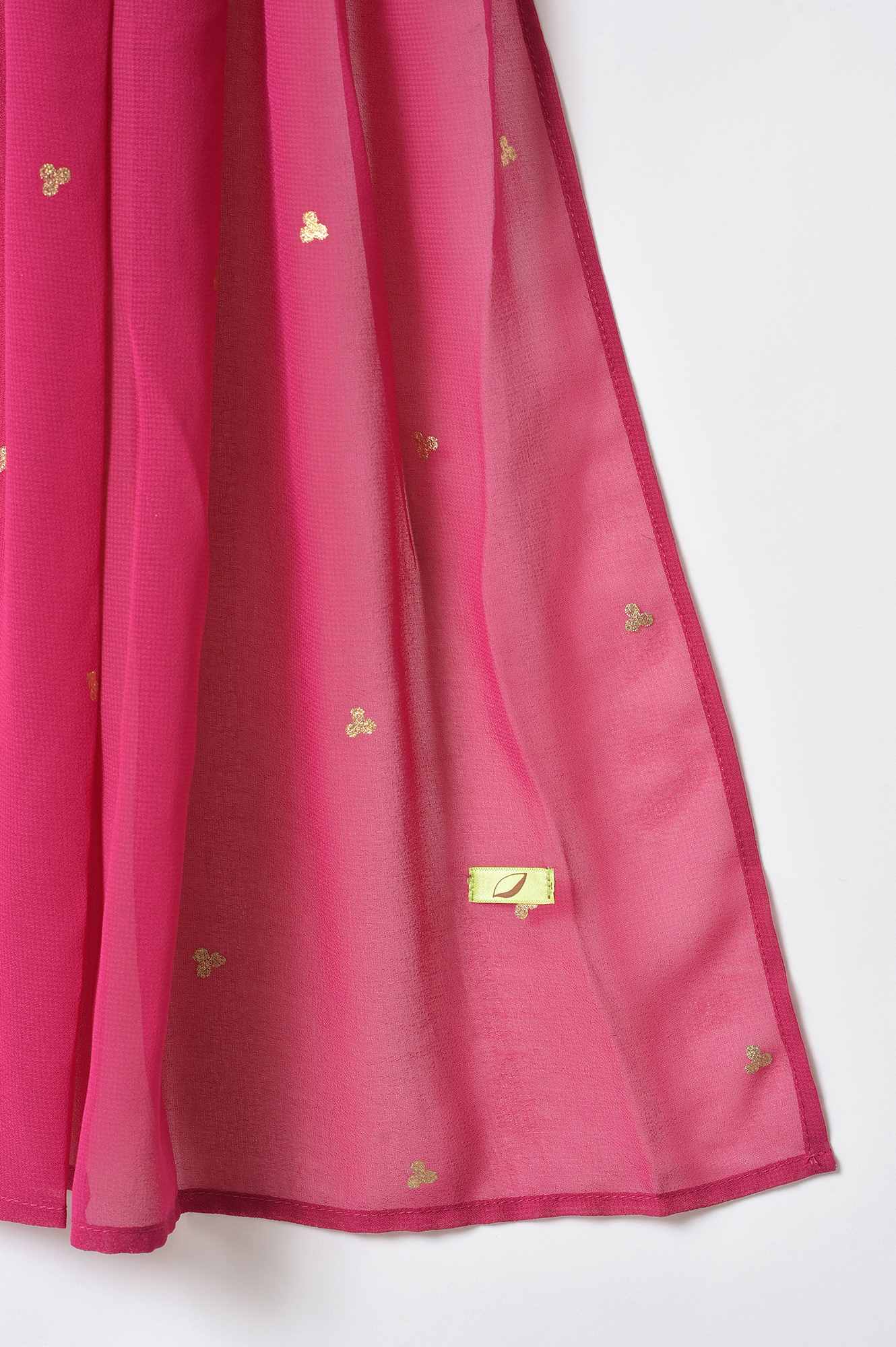 Girls Liva Green Printed kurta With Pink Skirt And Dupatta - Image 8