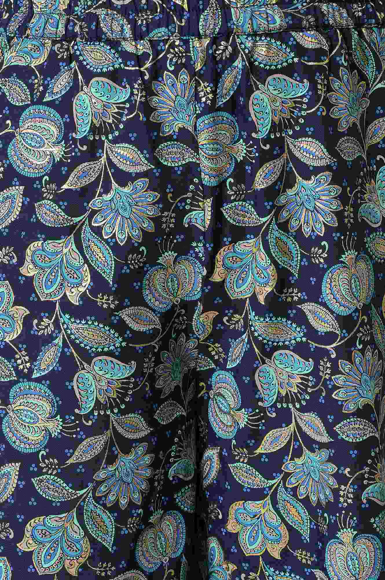 Girls Liva Mint Green Gillet With Dark Blue Floral Printed Top And Palazzo - Image 6