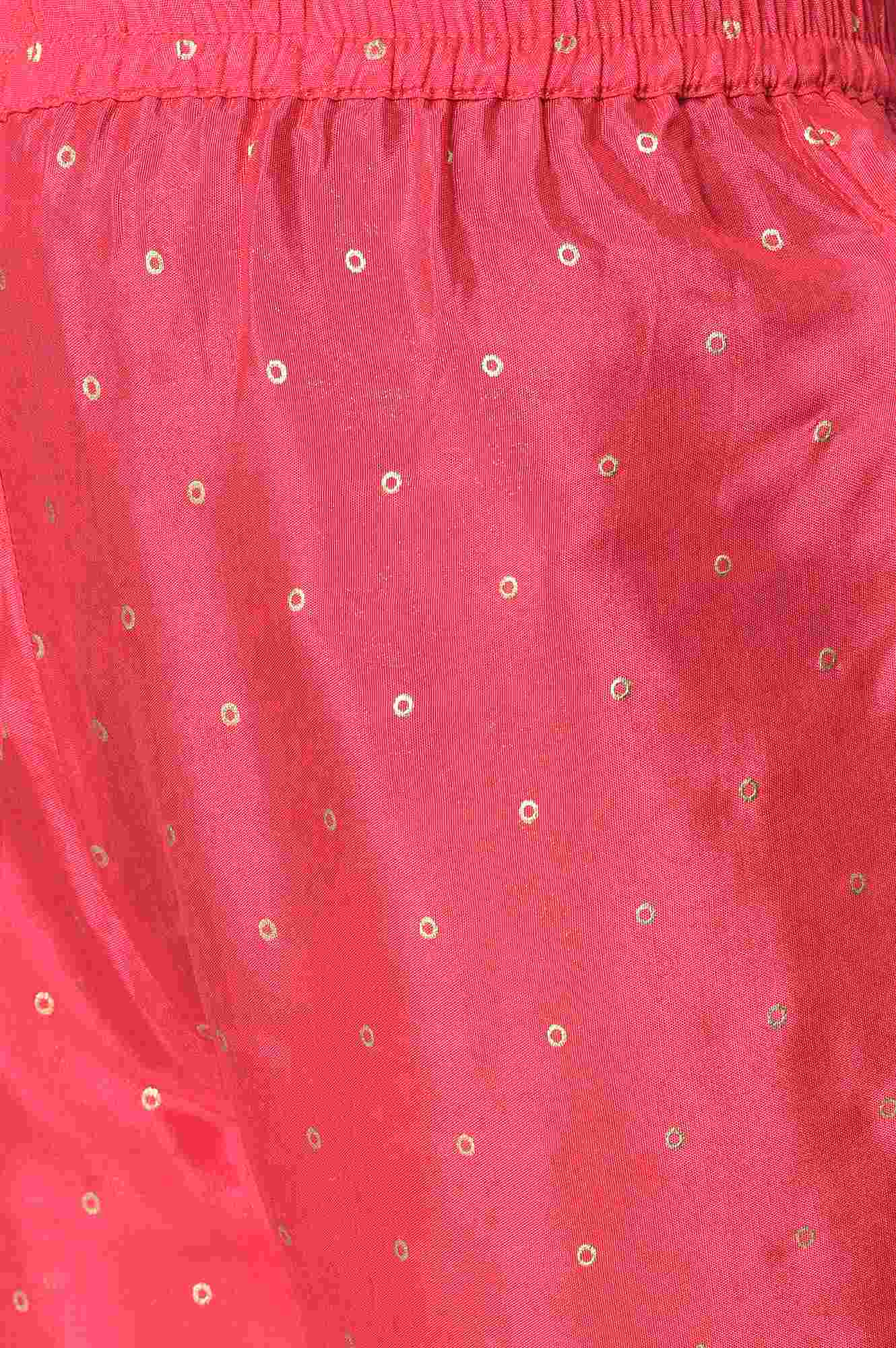 Girls LIVA Pink Printed Gillet with Green Inner kurta and Pink Trousers Set - Image 7