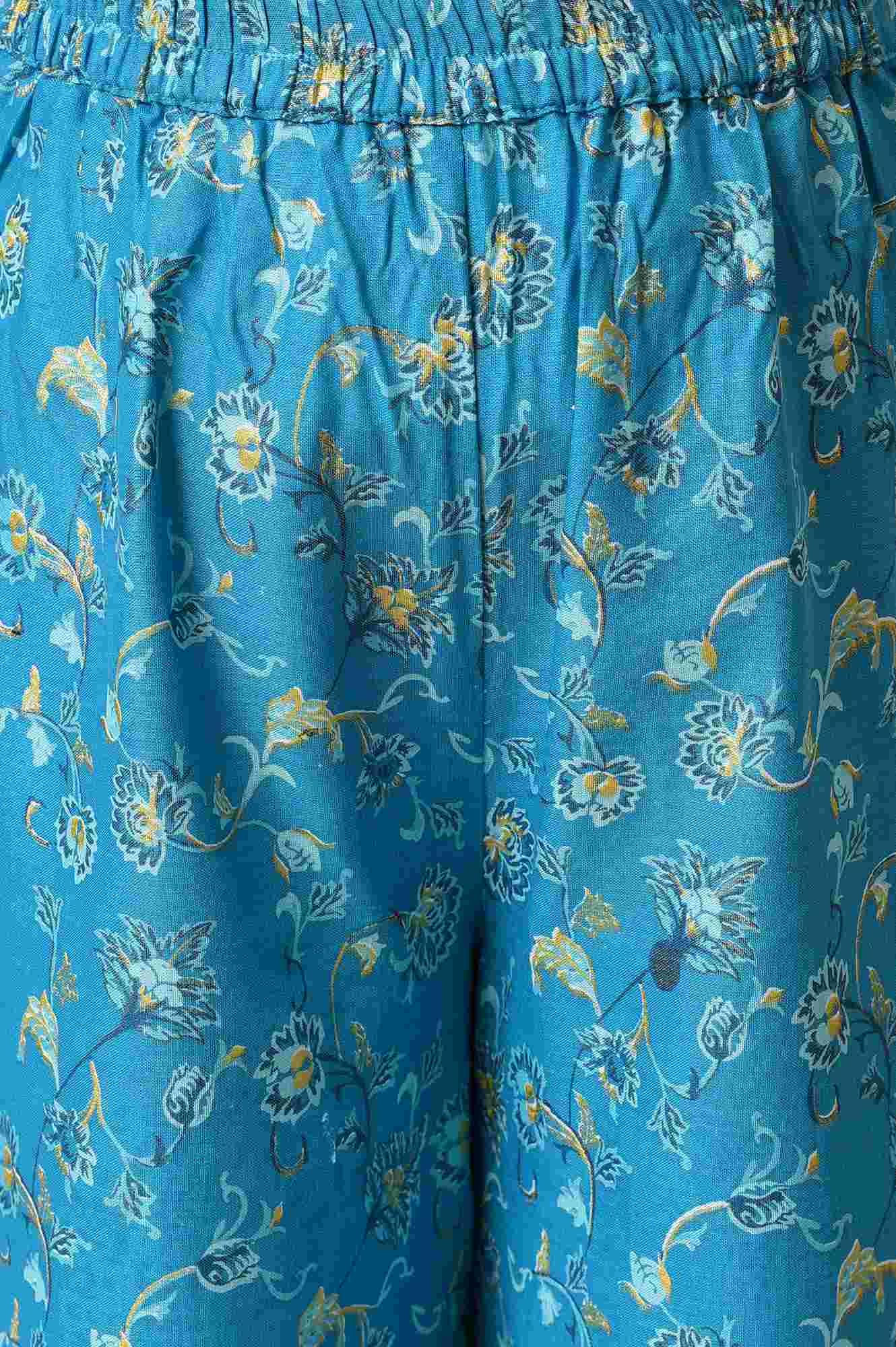 Girls Liva Yellow Floral Printed Flared Top With Blue Palazzo And Yellow Dupatta - Image 6