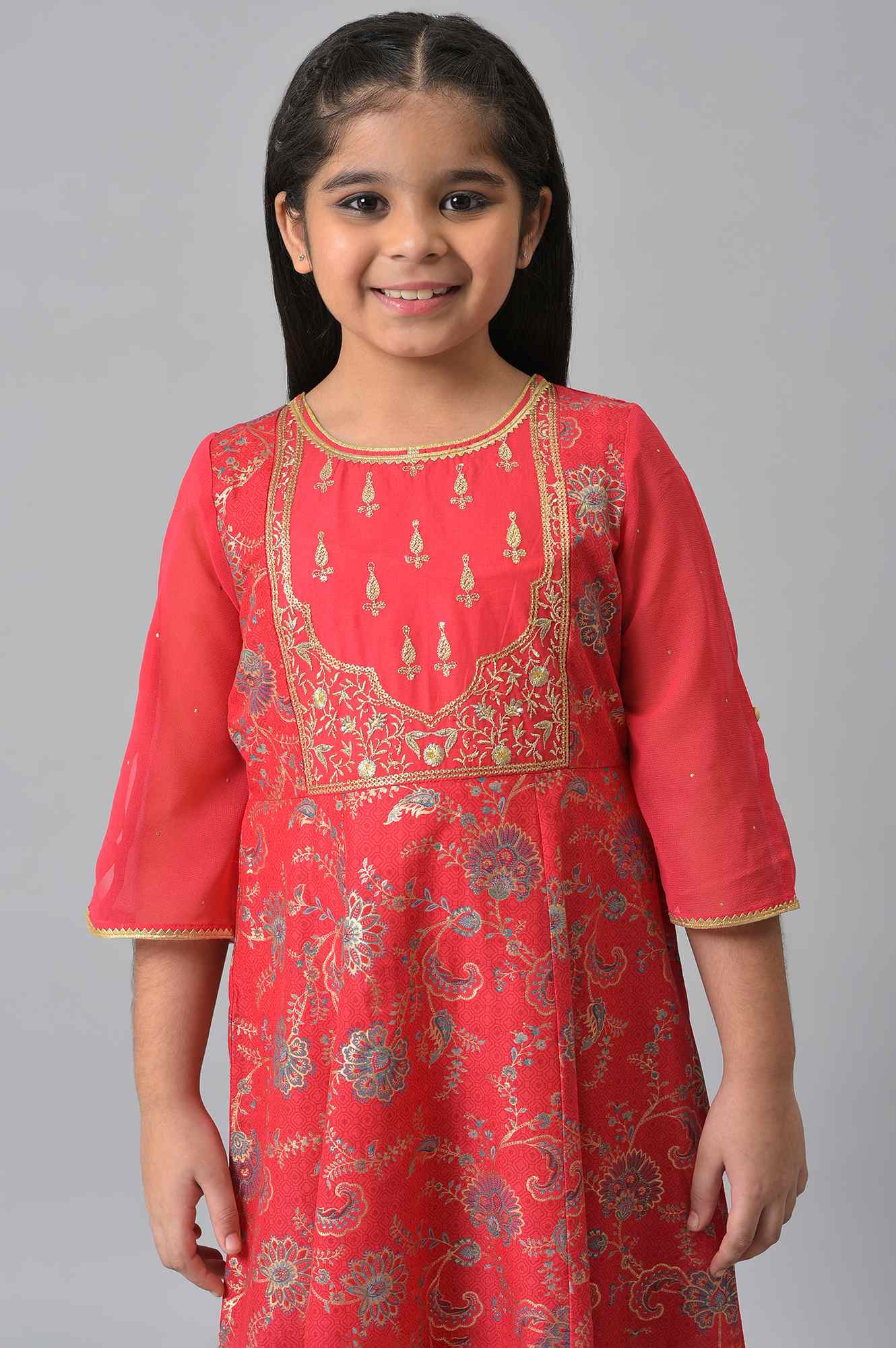 Girls Pink Embroidered Festive Dress - Image 6