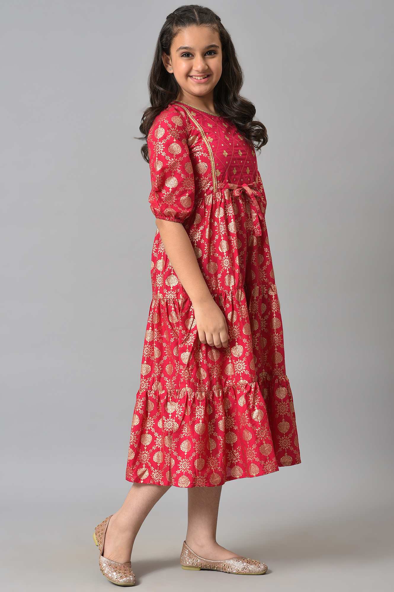Girls Pink Embroidered Tiered Dress - Image 4