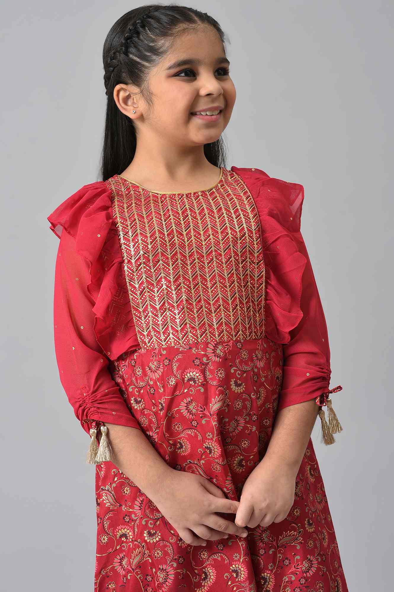Girls Pink Foil Floral Printed Dress - Image 6