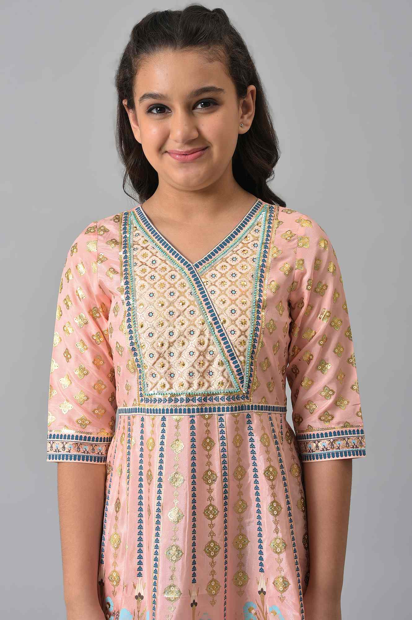 Girls Pink Poly Shantung Flared Dress - Image 6