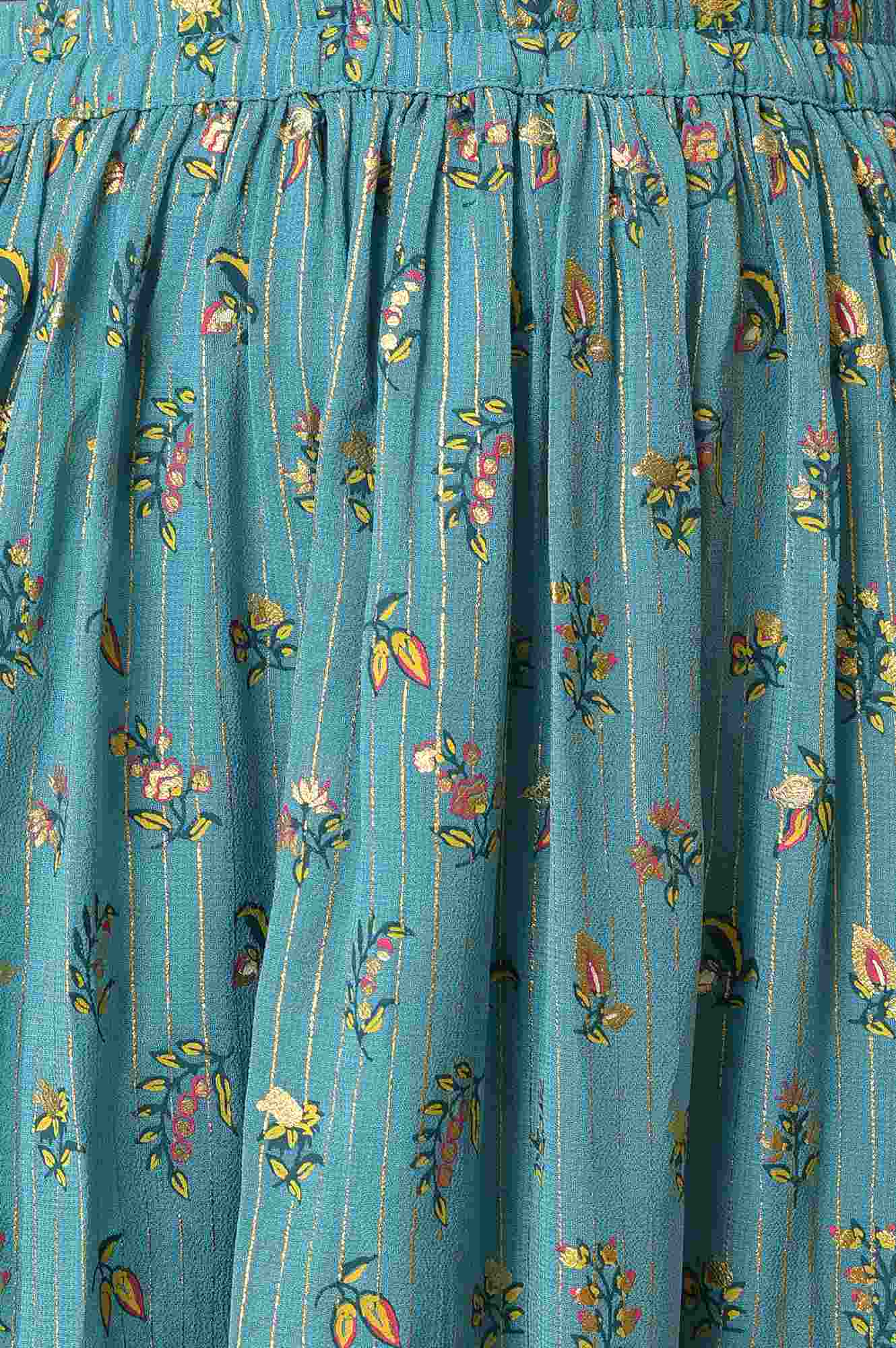 Girls Yellow Embroidered kurta With Printed Green Skirt And Dupatta - Image 6