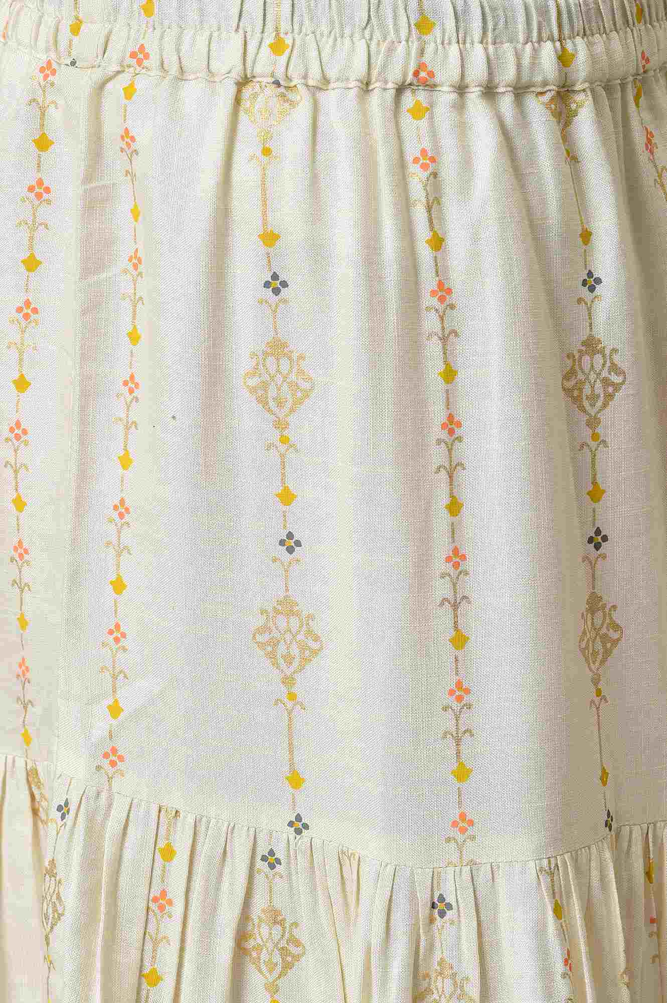 Girls Yellow Printed Sleeveless Top With White Printed Skirt And Dupatta - Image 6