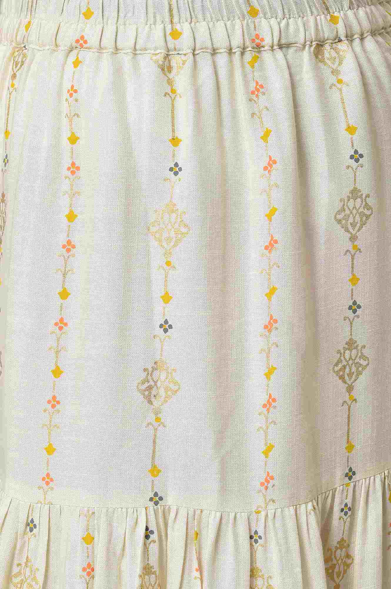 Girls Yellow Printed Sleeveless Top With White Printed Skirt And Dupatta - Image 7