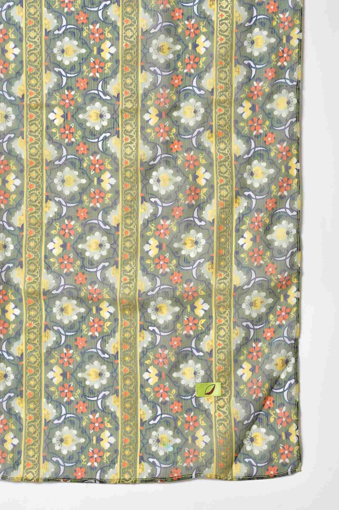 Girls Yellow Sequined kurta With Green Tights And Dupatta - Image 8