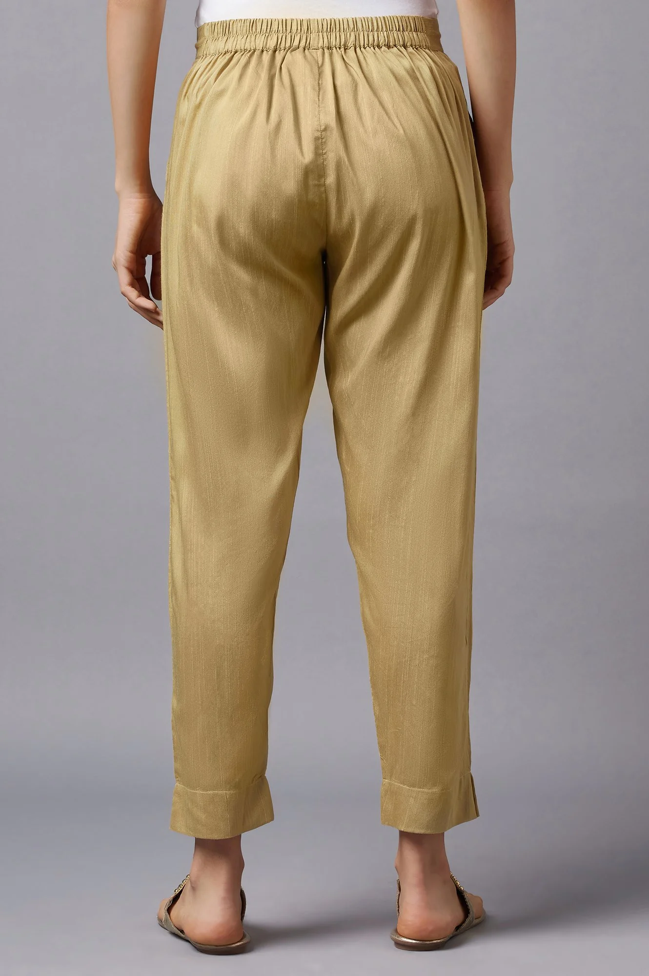 Gold Cotton Flax LIVA Eco Women Trousers - Image 2