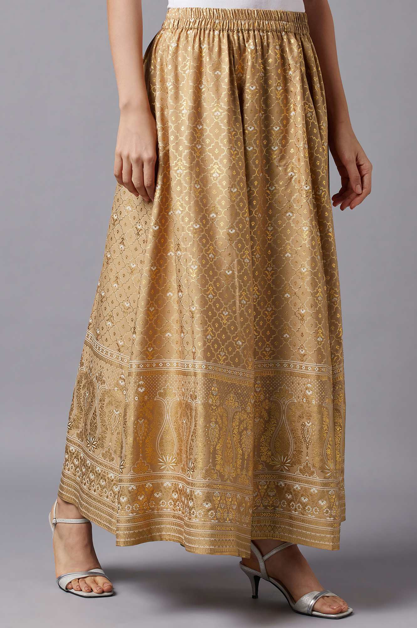 Gold Floral Printed Skirt - Image 4