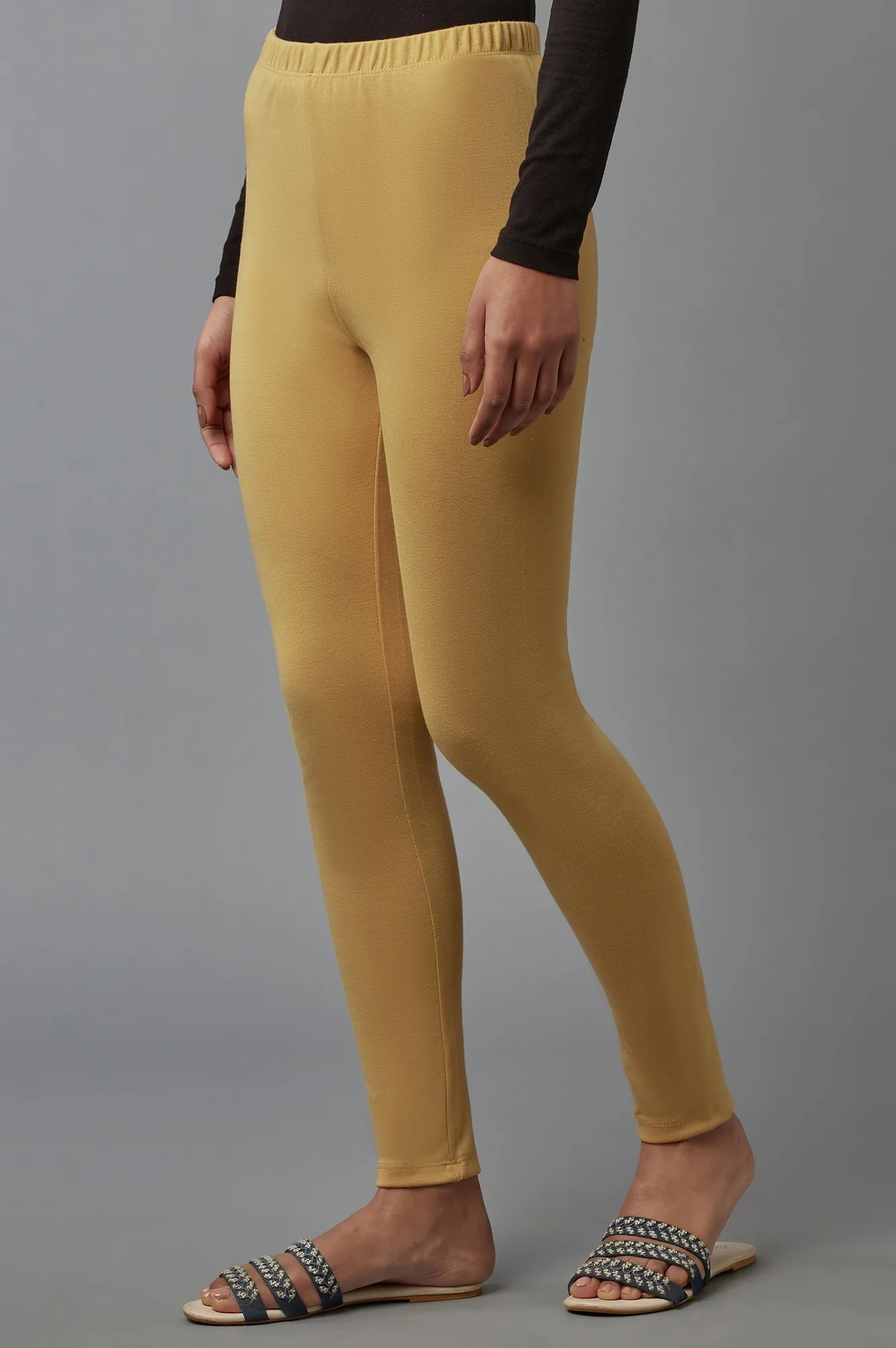 Gold Solid Skinny Fit Tights With Elasticated Waist - Image 3