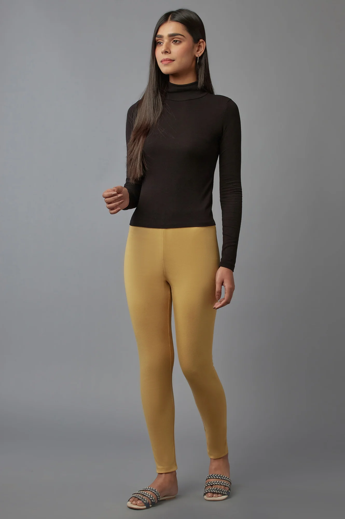 Gold Solid Skinny Fit Tights With Elasticated Waist - Image 5