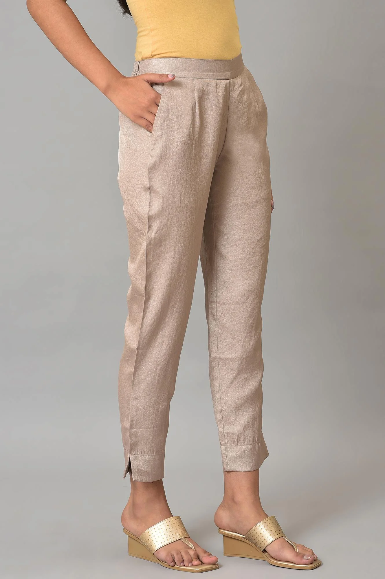 Gold Straight Fit Plus Size Trouser Pants - Image 4