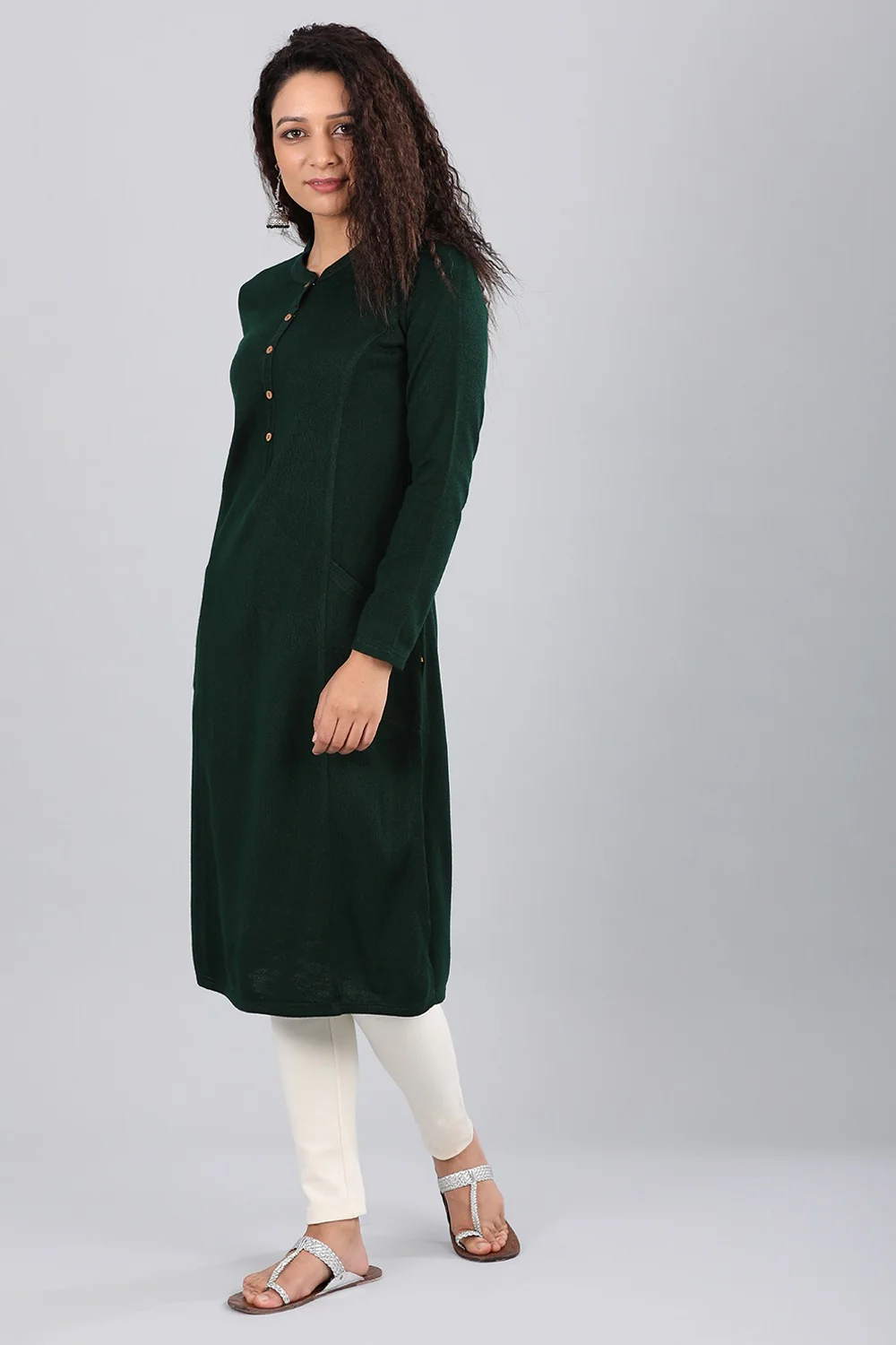 Green Band Collar Yarn-dyed Winter kurta - Image 2