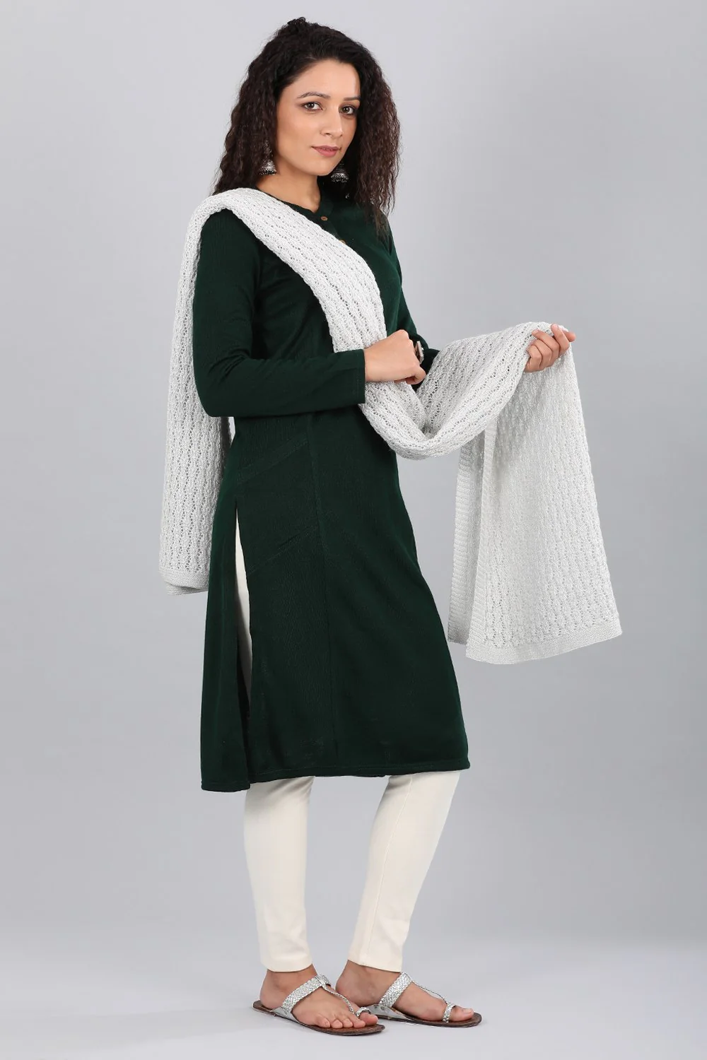 Green Band Collar Yarn-dyed Winter kurta - Image 6