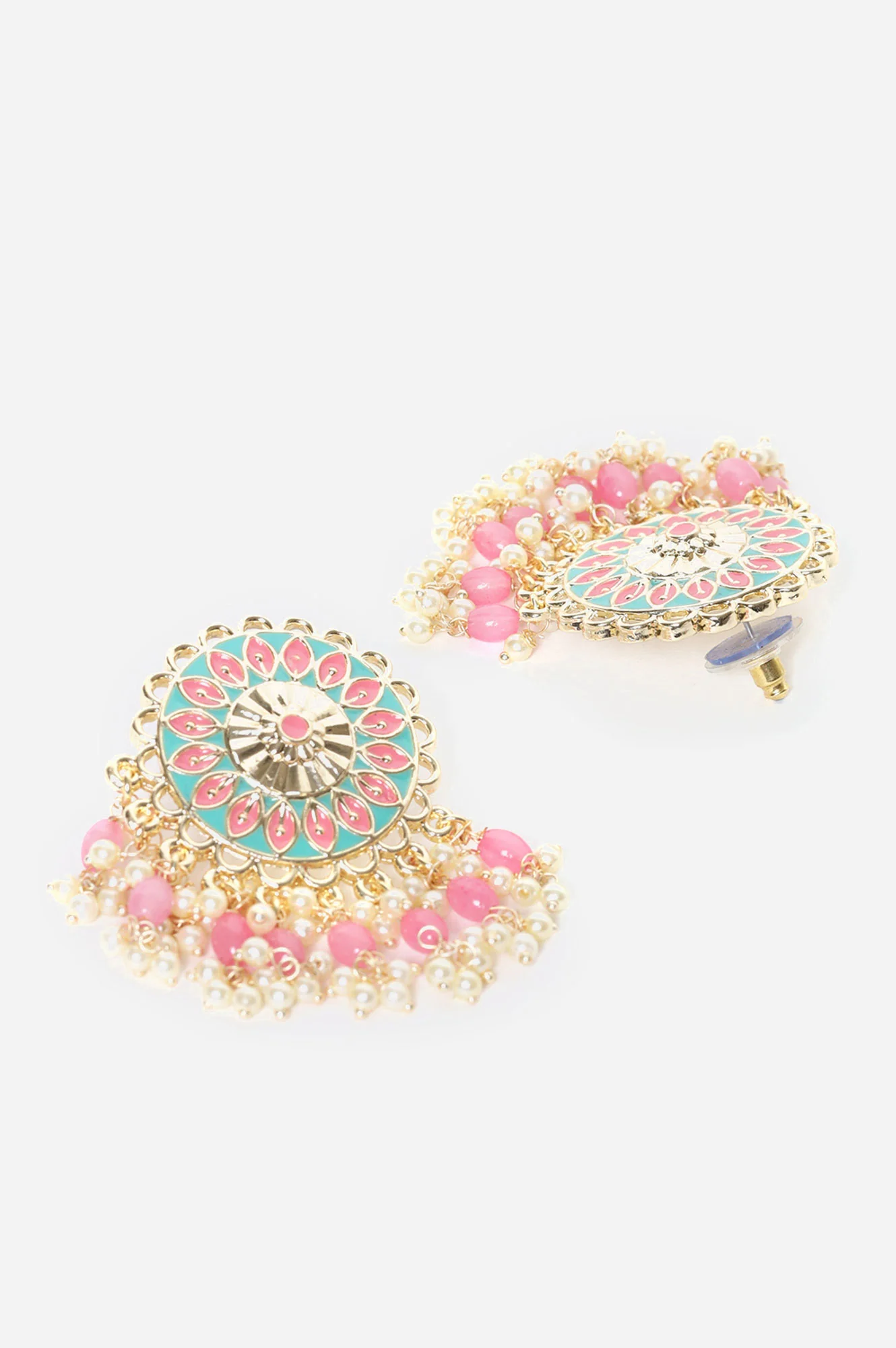 Green Bead Work Handcrafted Dangler Earrings - Image 2