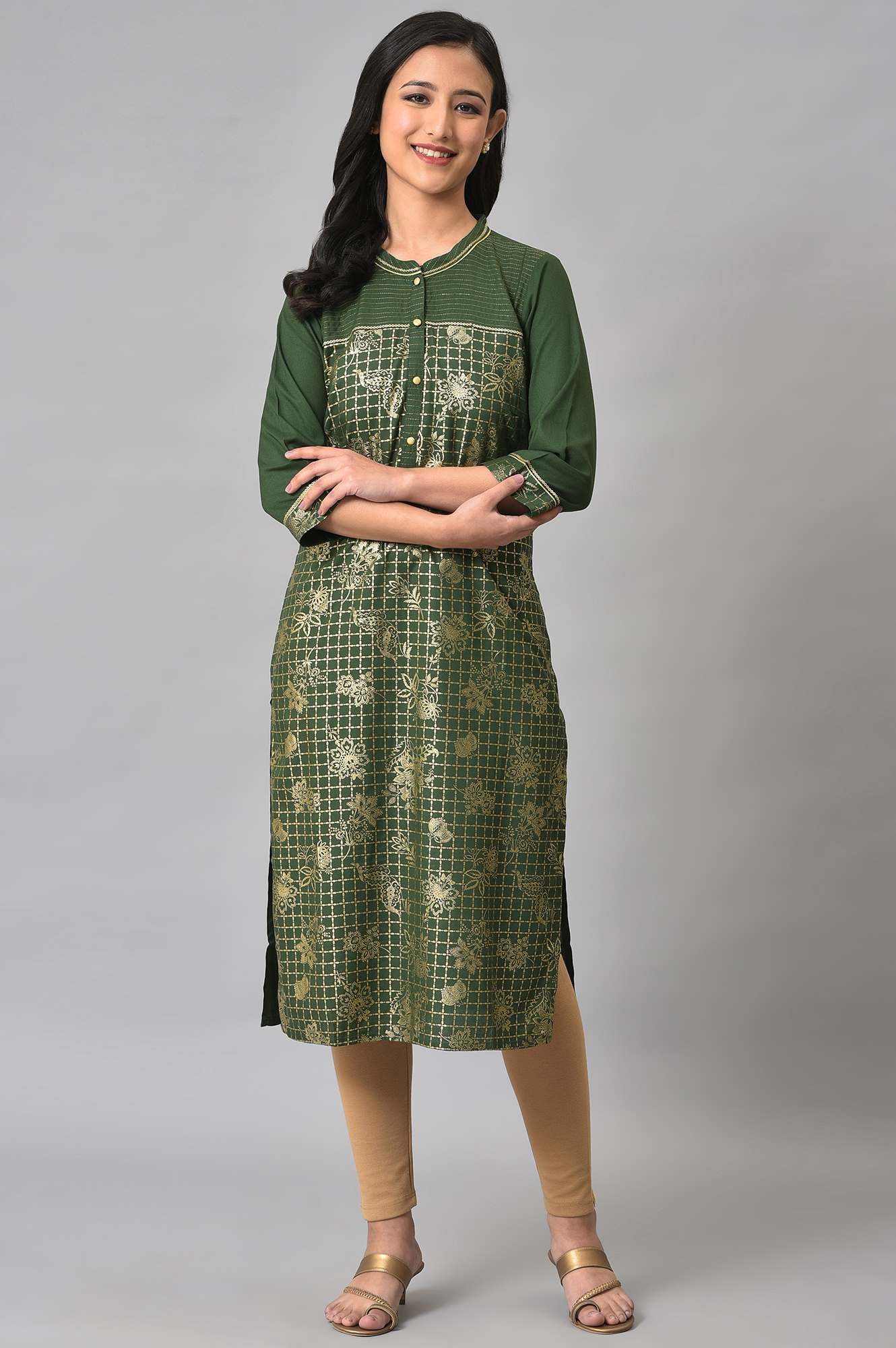 Green Button Down Ethnic Liva kurta - Image 6